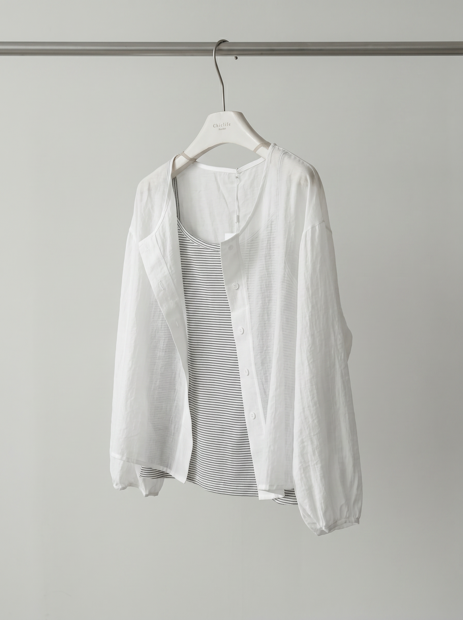 三色雪紡罩衫 + 條紋Camisole