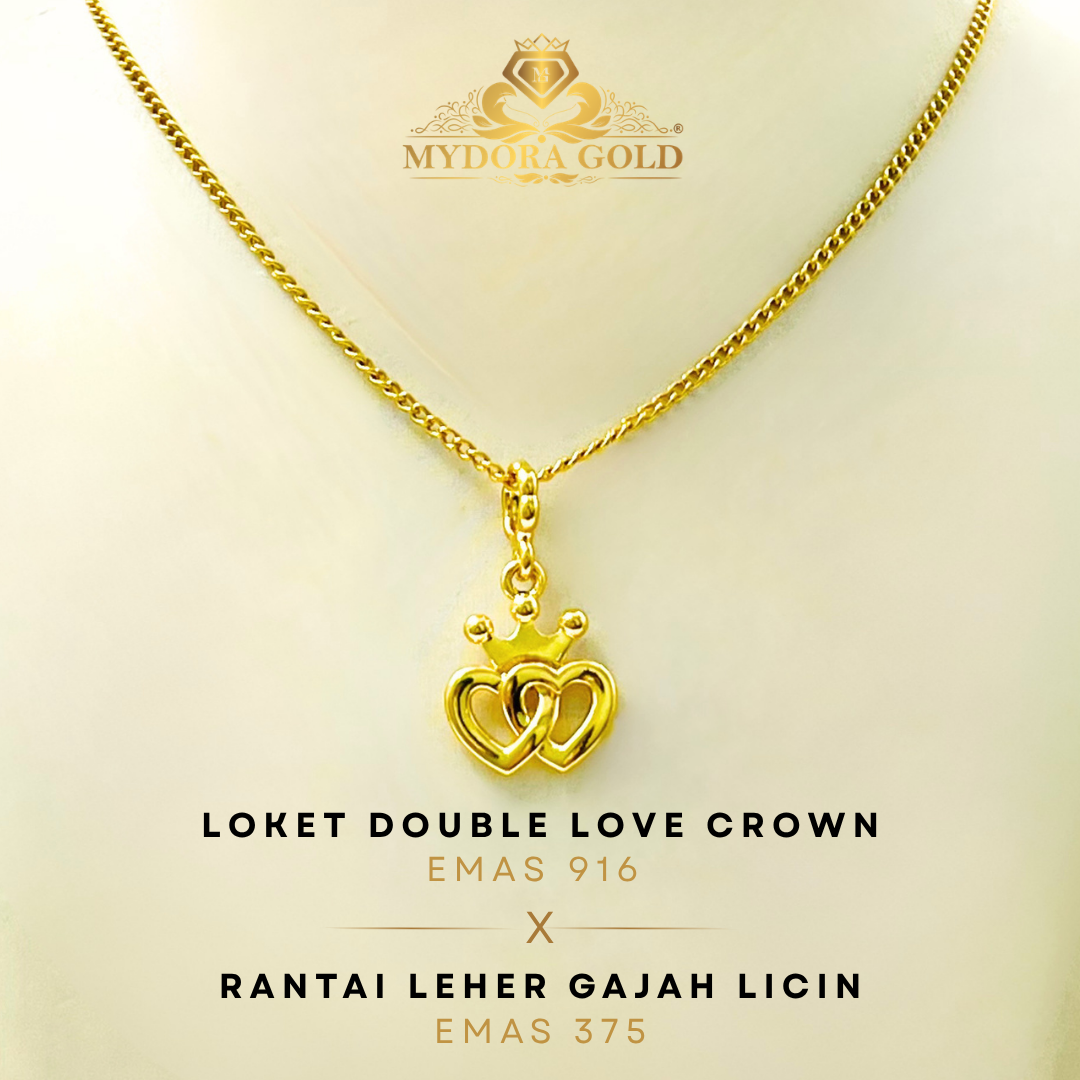 MYDORA Golden Duo Set – Rantai Leher Gajah Licin (58cm) Emas 375 + Pendant Emas 916