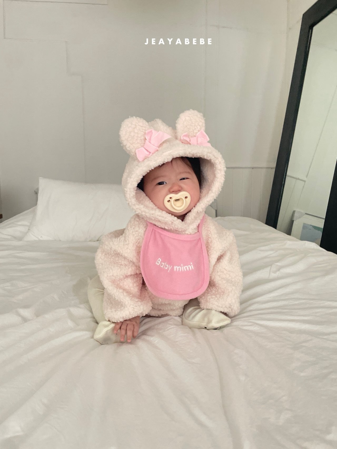 Jeayabebe | Bear Pink set (連身+口水巾)