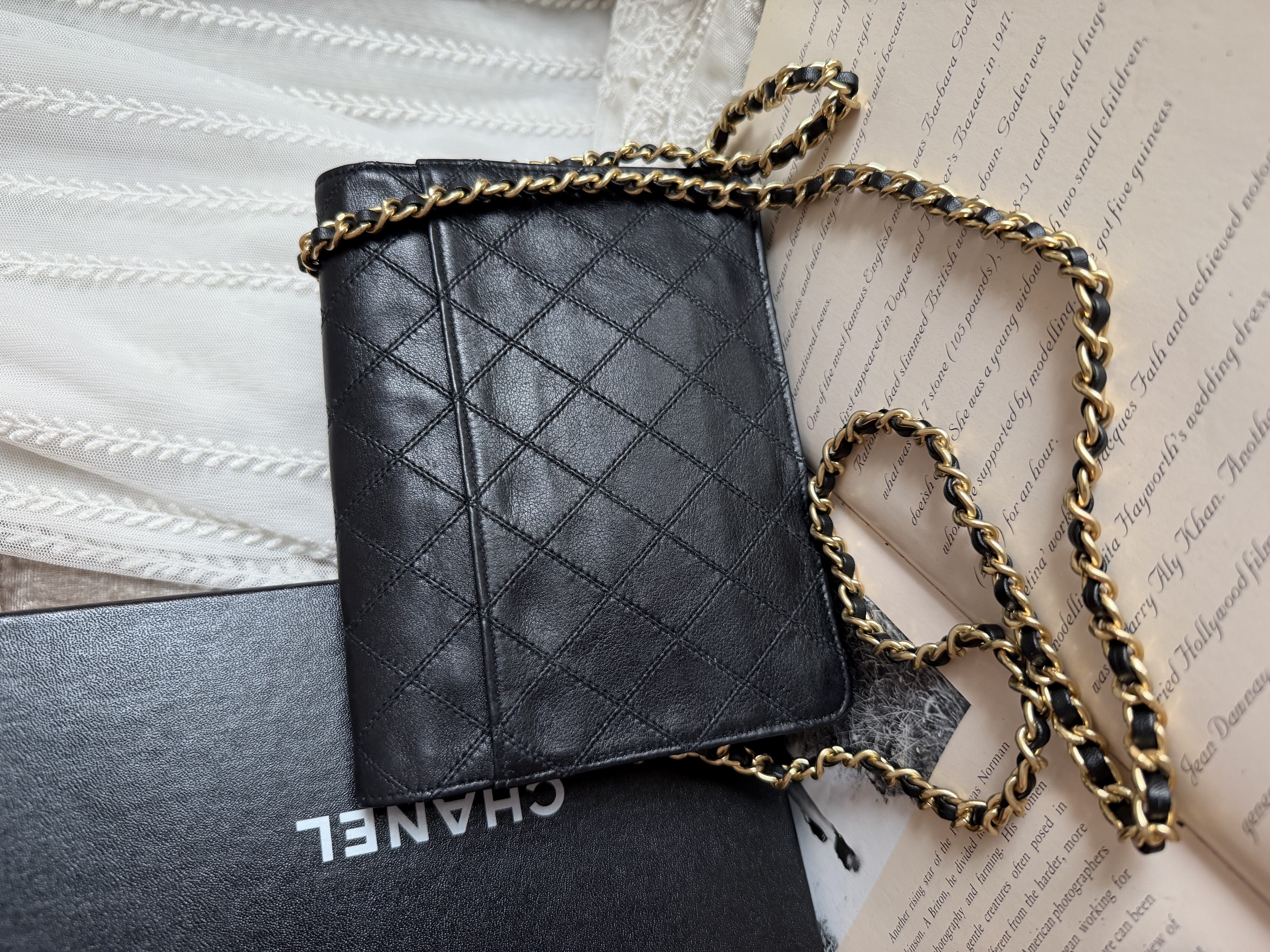 chanel cc black matelasse  black leather flap cutch bag