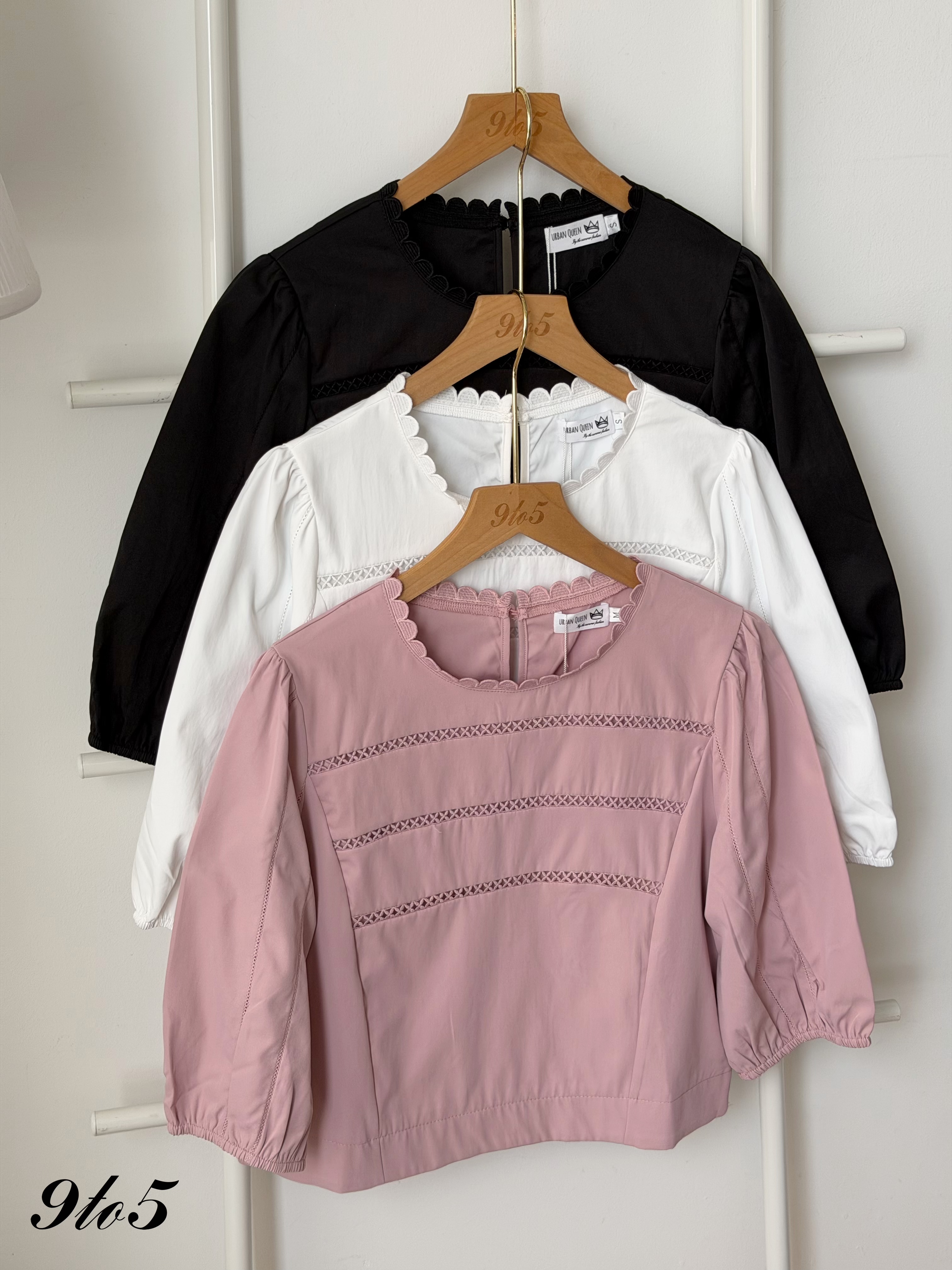 T4512 Half Sleeve Ruffle Collar Blouse - 3 Colors 