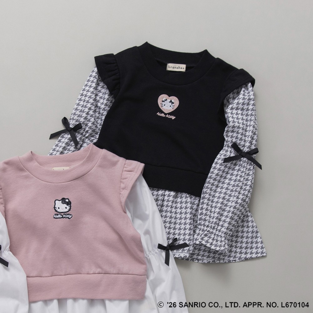 🆕【⭐訂購⭐】日本直送 🇯🇵🌀#Kitty 刺繡 緞帶袖口 疊層假2件上衣［2款選］🌀[ELIA-0151][261021]
