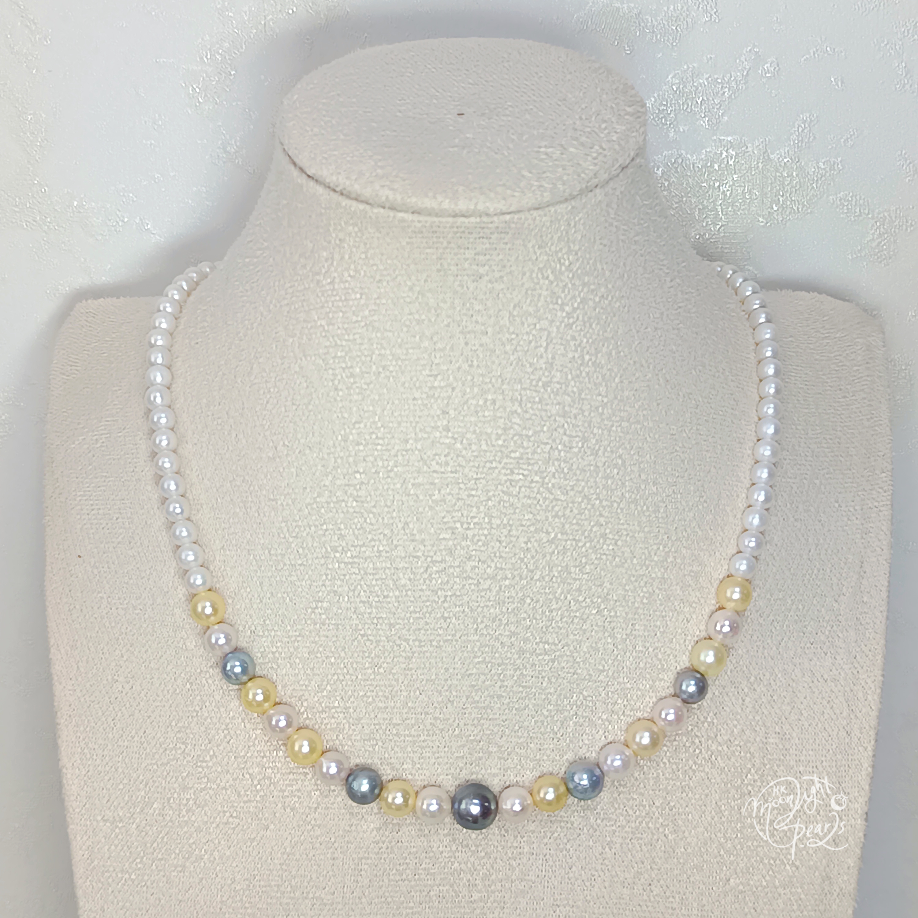 近正圓強光淡水Ak白細胞珍珠+日本akoya 糖果色海水珍珠+大溪地珍珠925銀扣項鍊