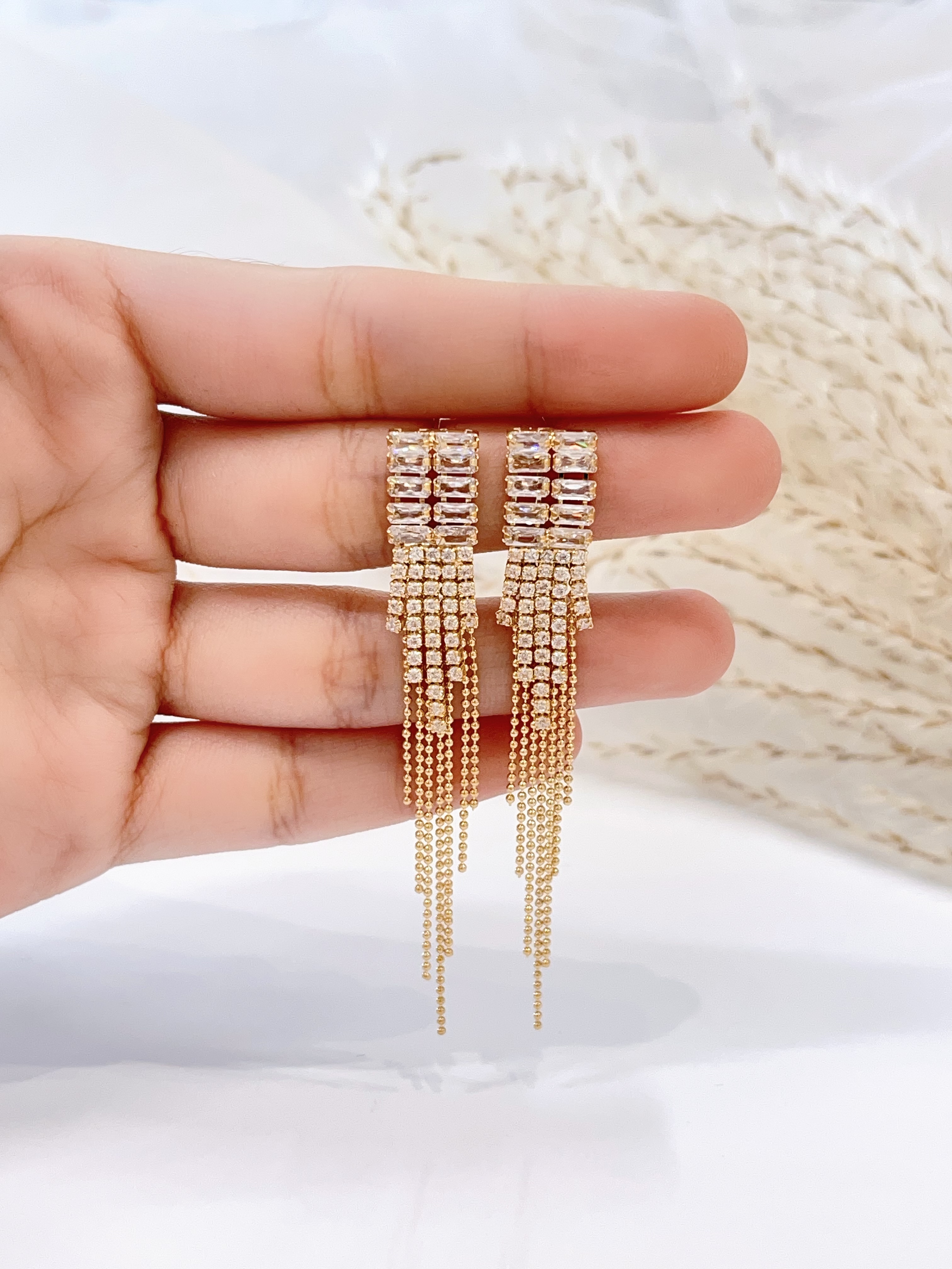 名媛风气质超闪锆石长款流苏耳环