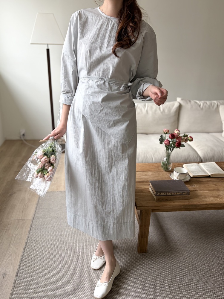 Wrap-Accent Dress (Misty Blue)