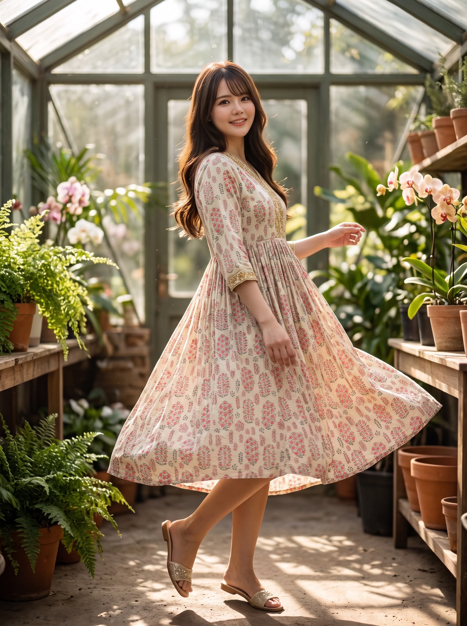 2870 Milk Tea Pink Mid-Sleeve Flower OP 42"