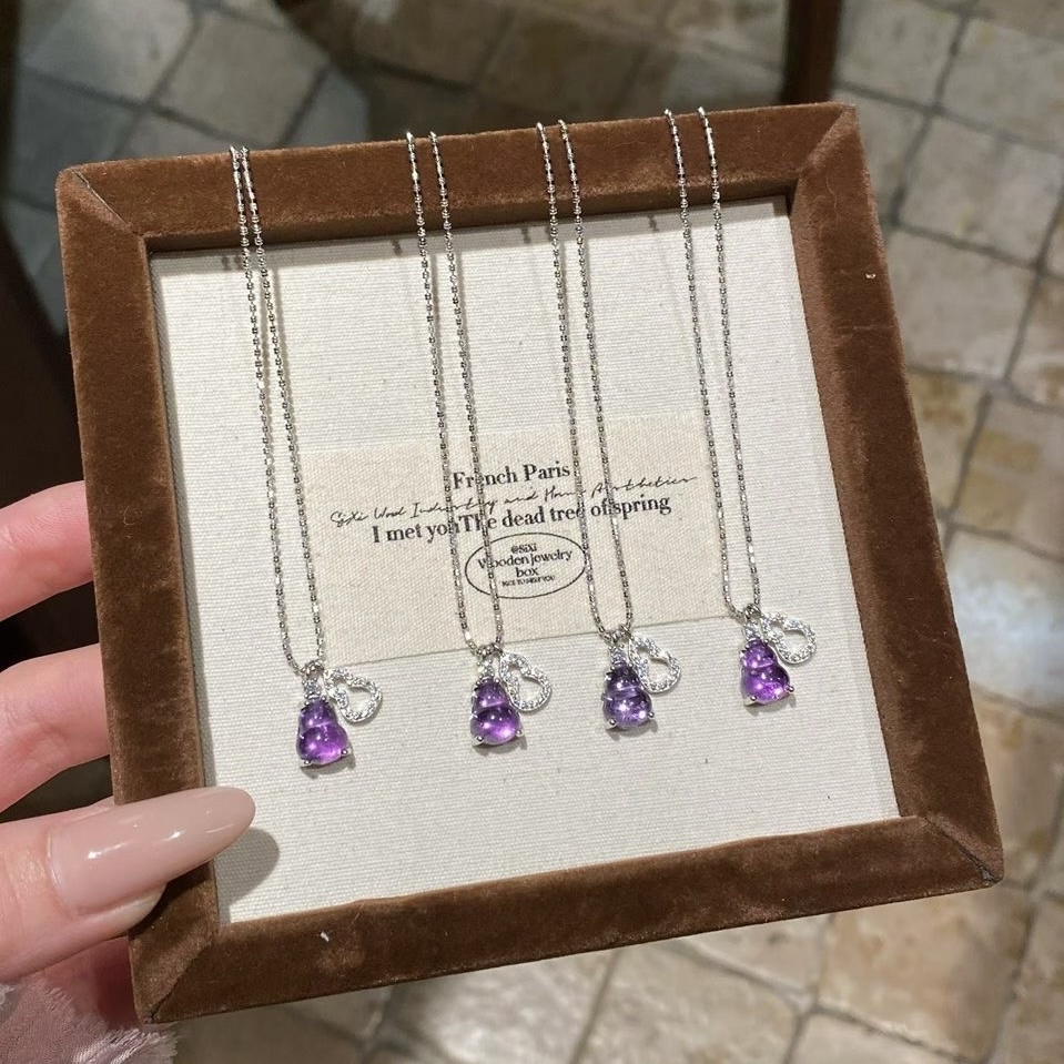 💜纯银镶紫水晶葫芦项链 