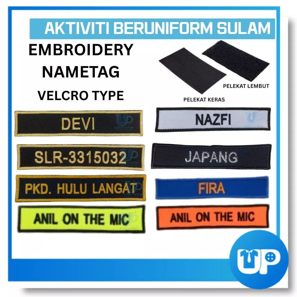 Nametag Sulam Velcro Strap (2.5cm x 12.5cm) Aktiviti Beruniform Embroidery Nametag