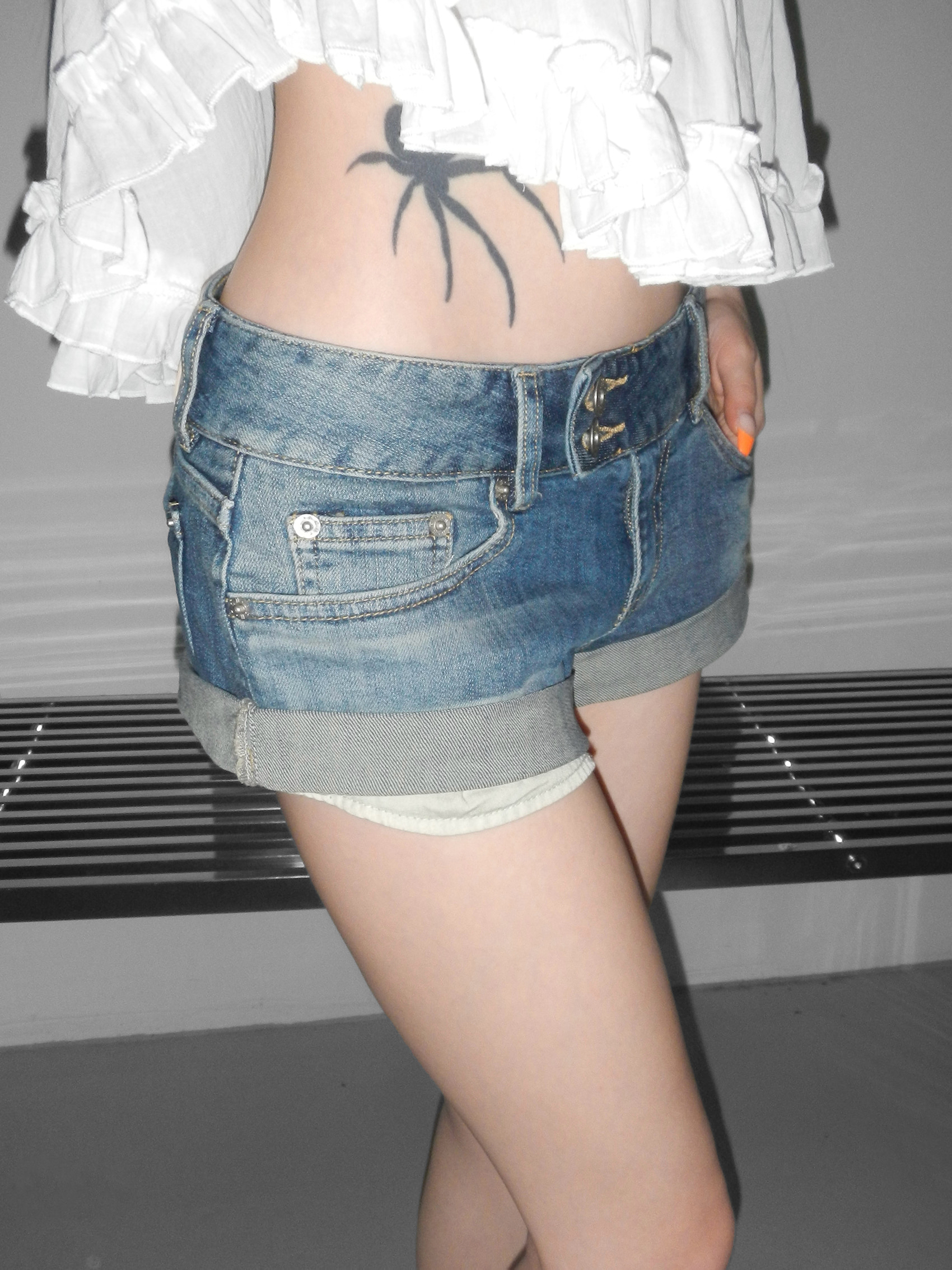 Cuffed Low-Waist Denim Shorts