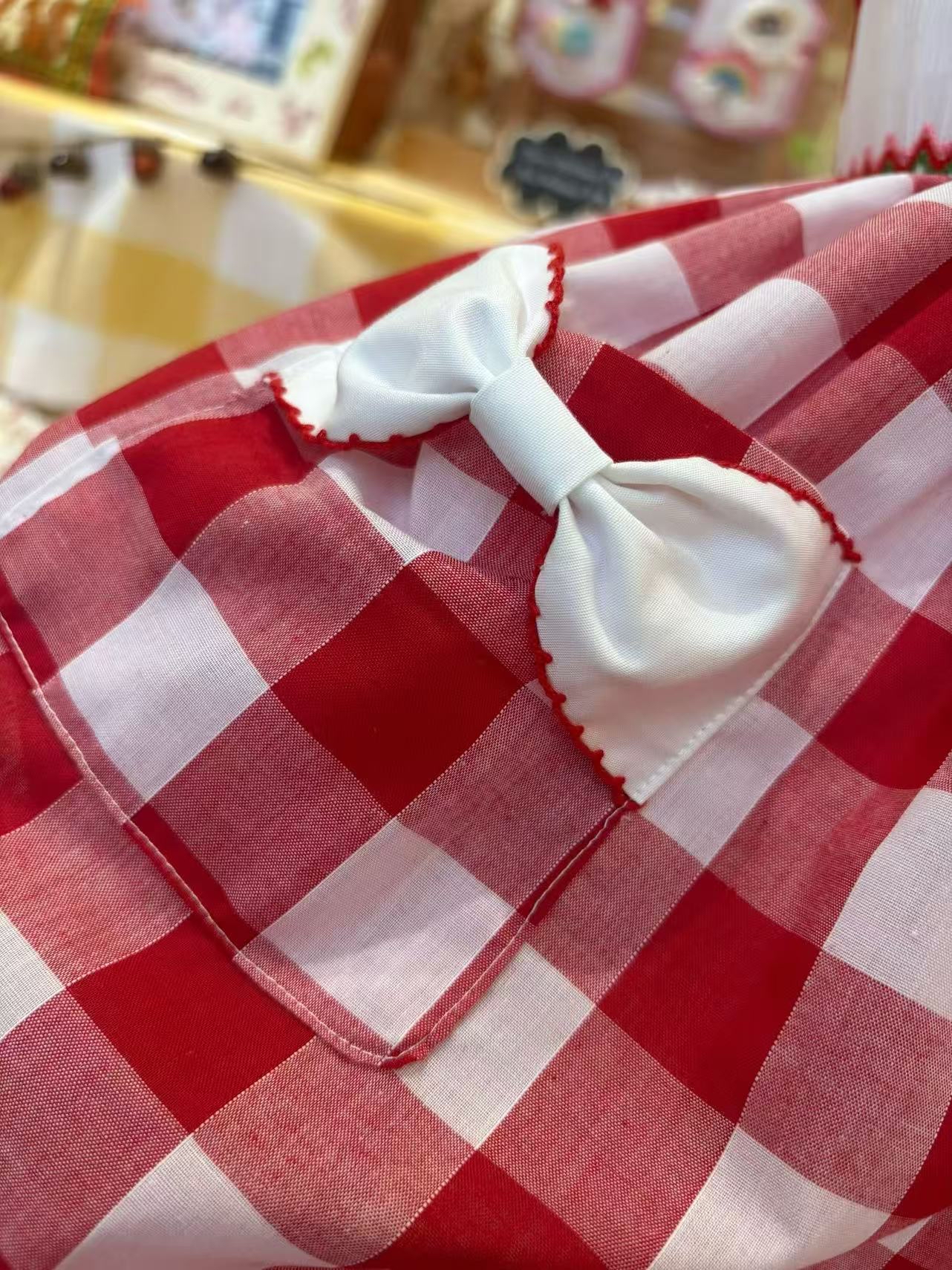 0630 打攬手工刺繡格仔連身裙