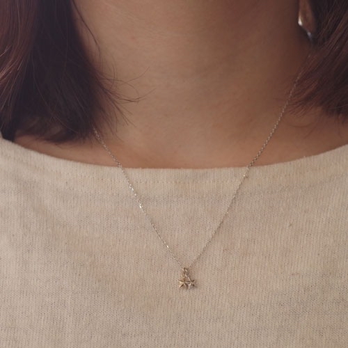 只按訂單生產~Atease DOUBLE STAR NECKLACE SV&K10 pre order/訂購