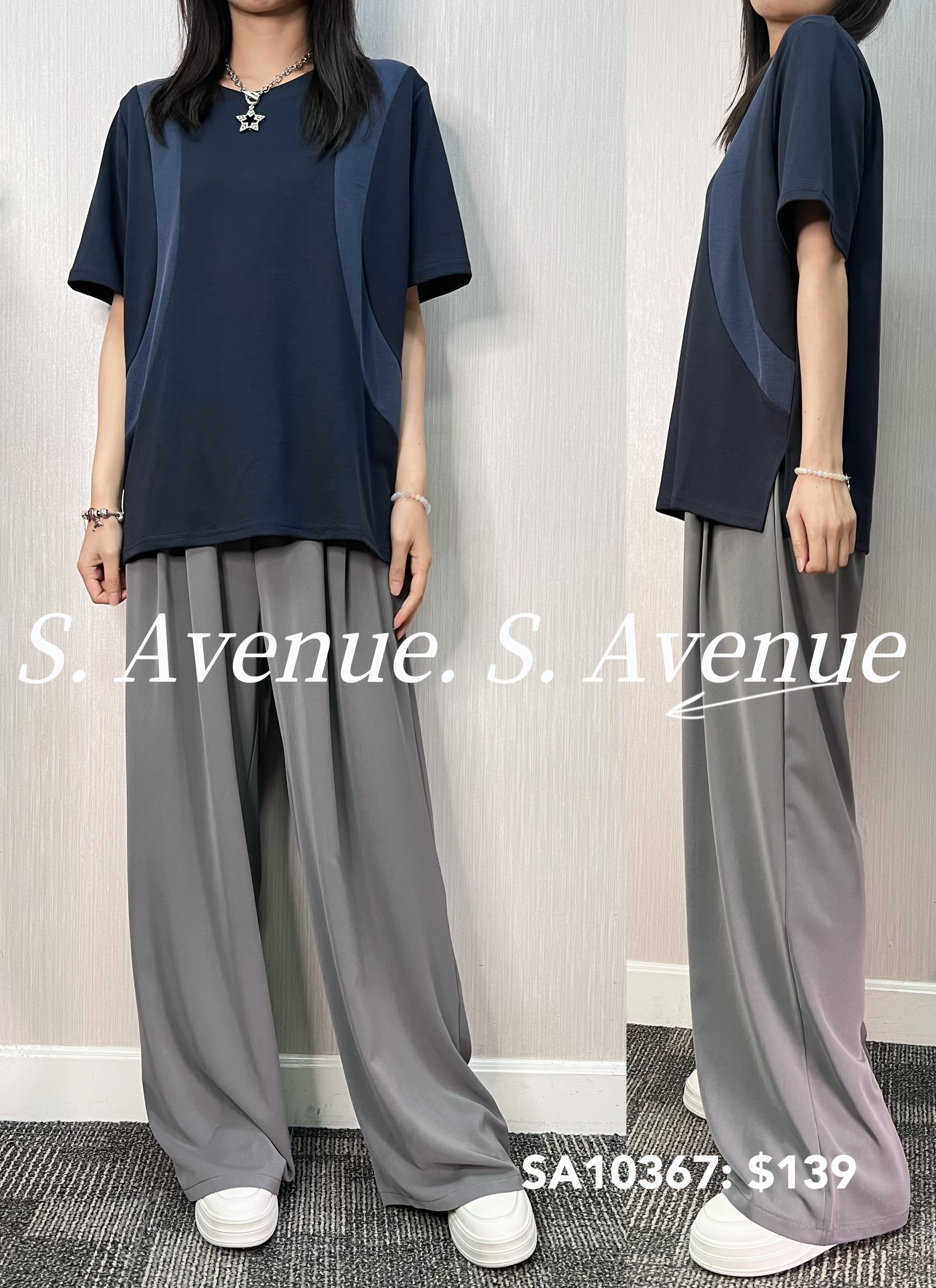 SA10367: 短袖側拼布有骨tee