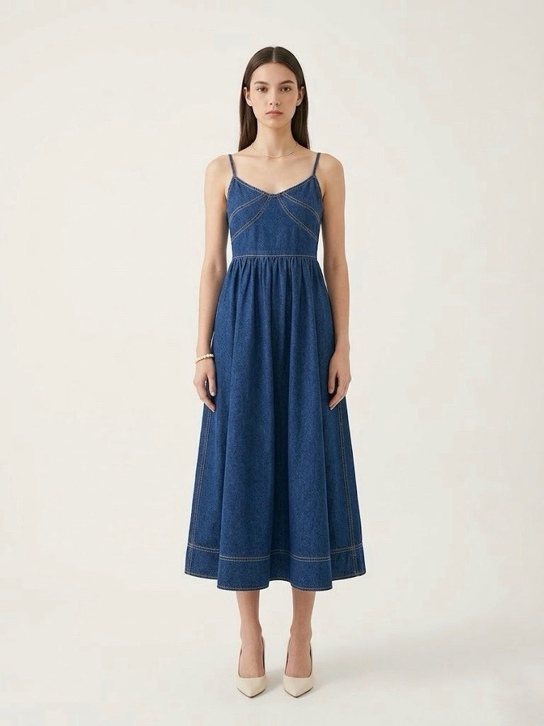 W010 - Denim Midi Dress