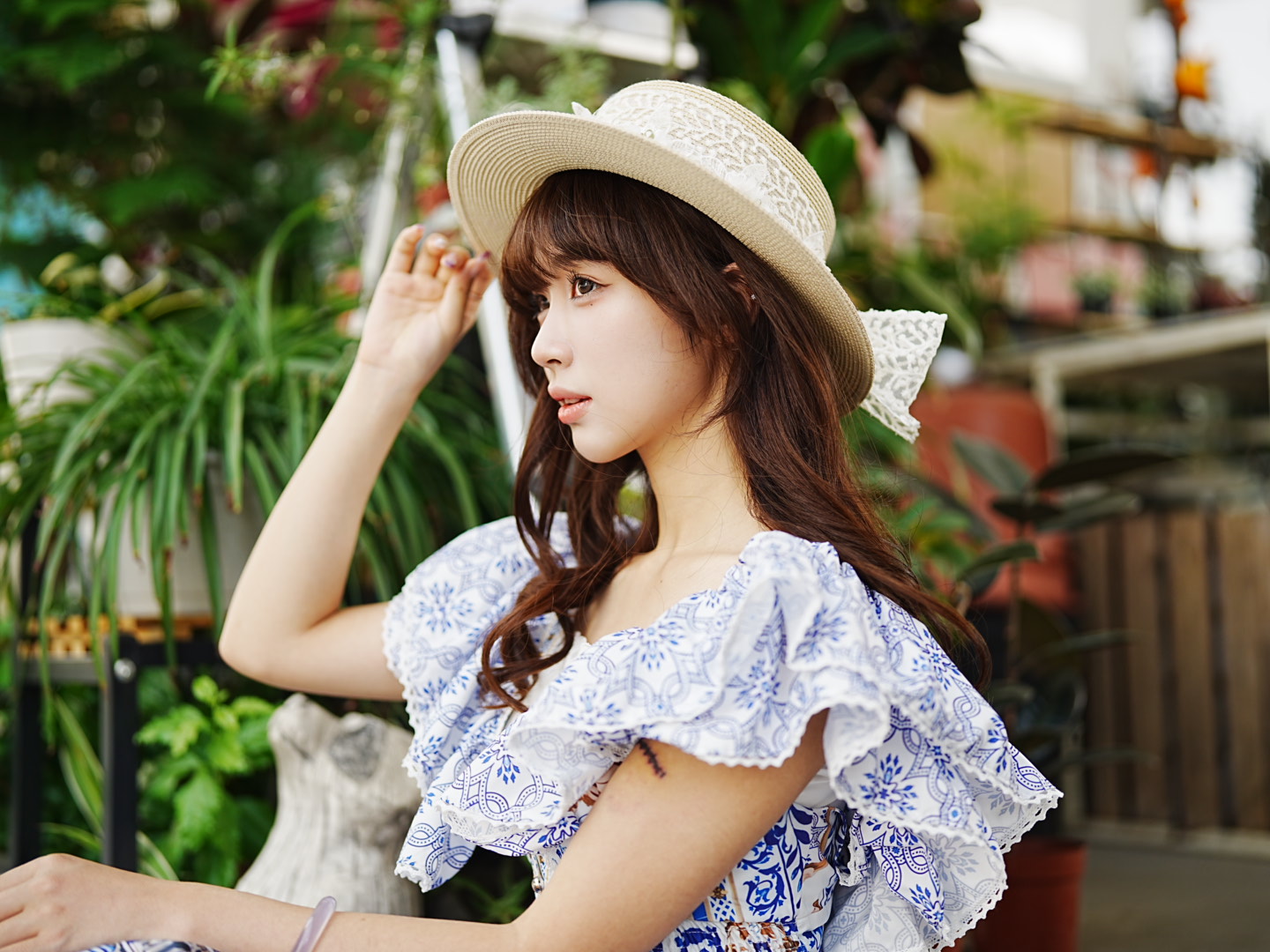 歐美風藍白/紅白印花連衣裙