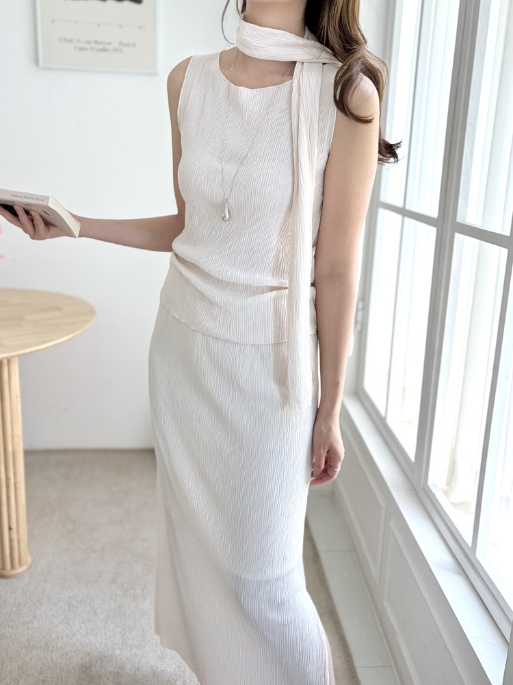 Summer Pleated Scarf Set (Ivory)