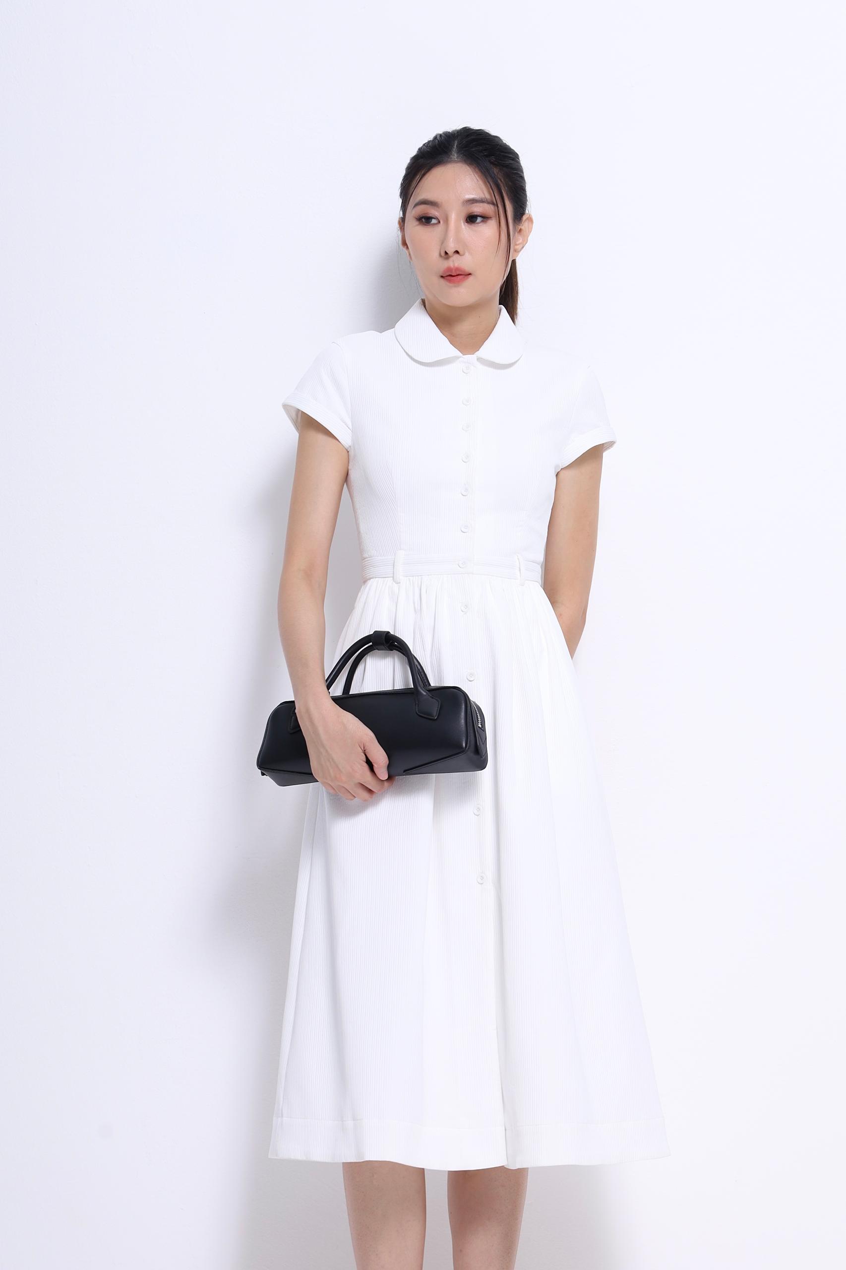 CD2145 BOLD COLLAR SHORT SLLV BUTTON DRESS