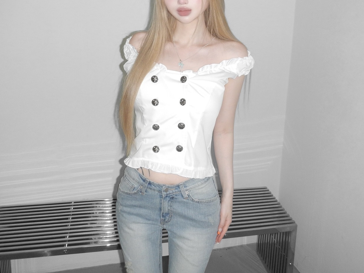 Off Shoulder Frill Trim Top