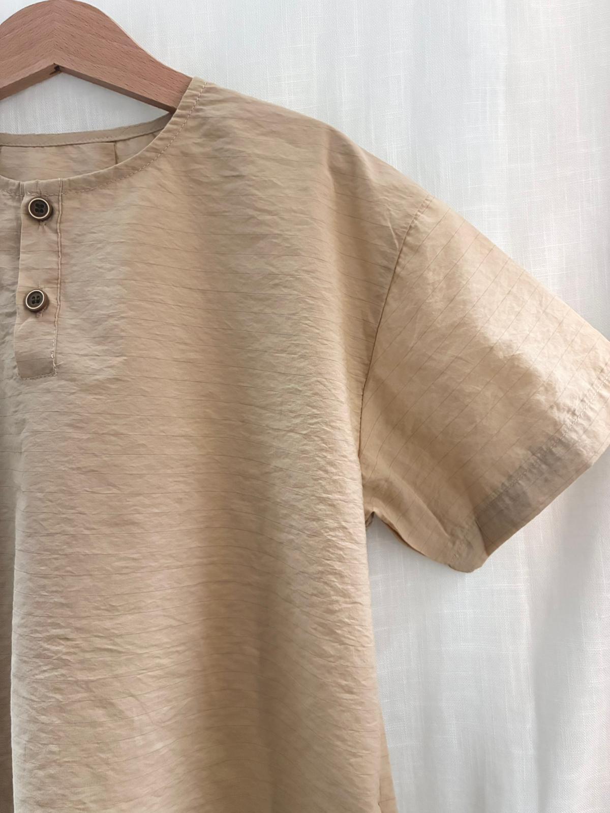 卡其色間條短袖恤衫YX25022