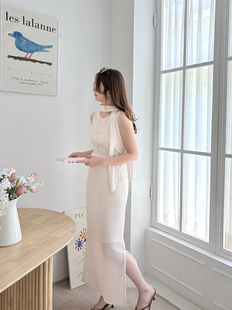Summer Pleated Scarf Set (Ivory)