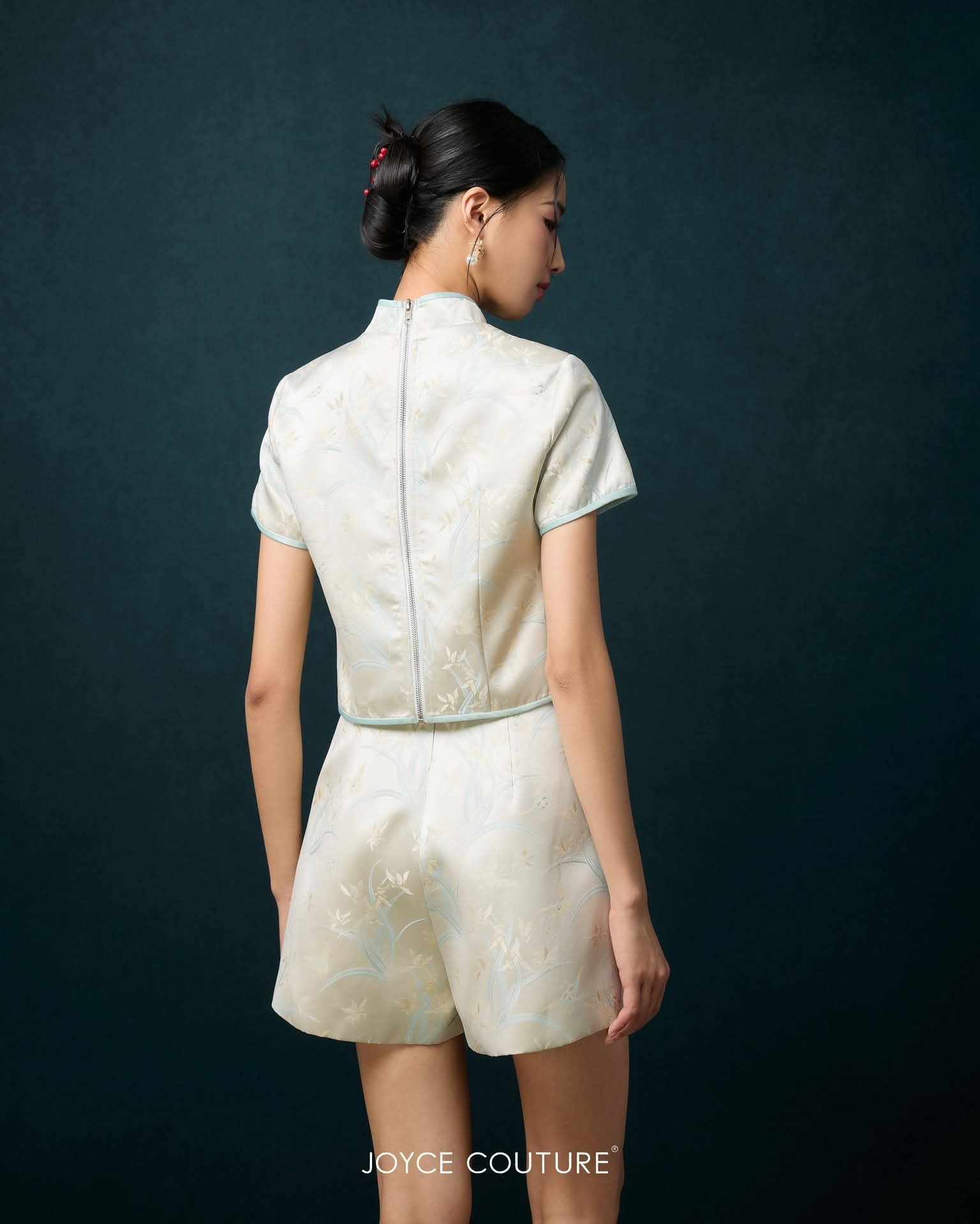 薄荷青套装裤裙 P0097