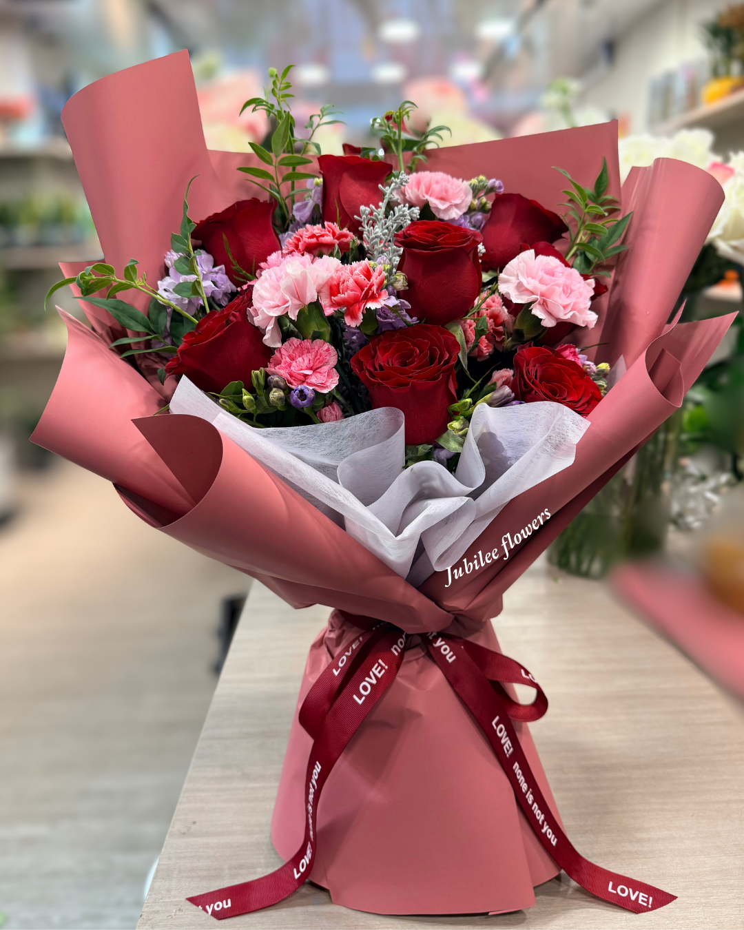 高原紅玫瑰花束