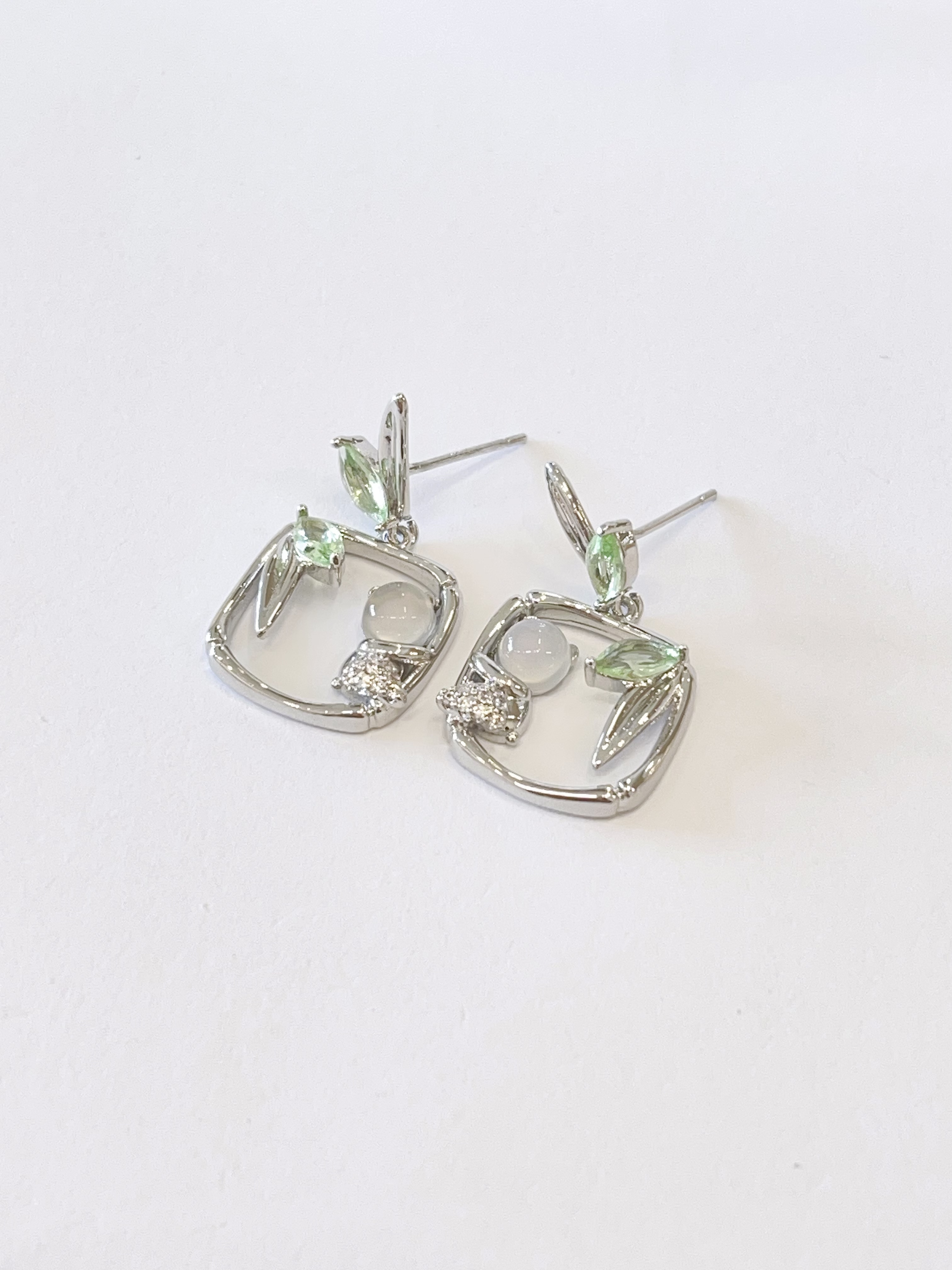 新中式绿色系竹叶方形耳环