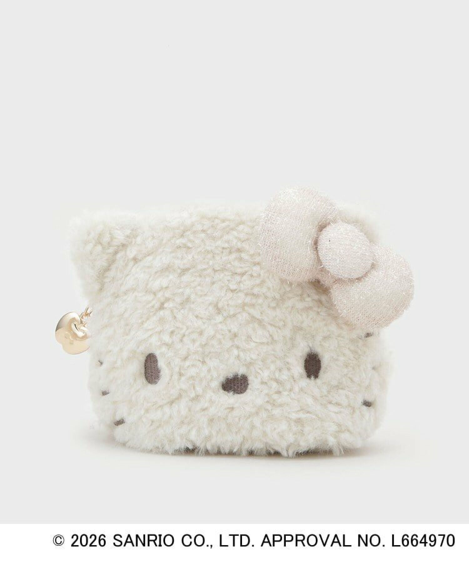 Hello Kitty 亮面貝殼 face pouch 毛毛 白色