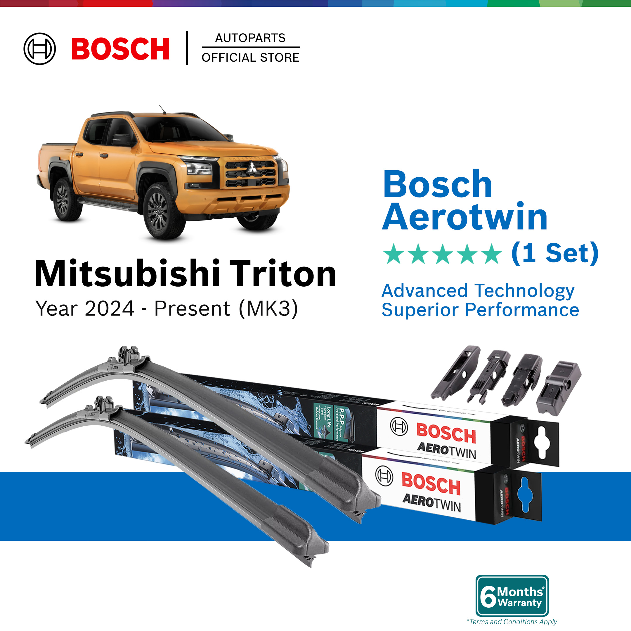 Bosch Aerotwin Plus Multi Clip Wiper Set for Mitsubishi Triton MK3 (22"/18")