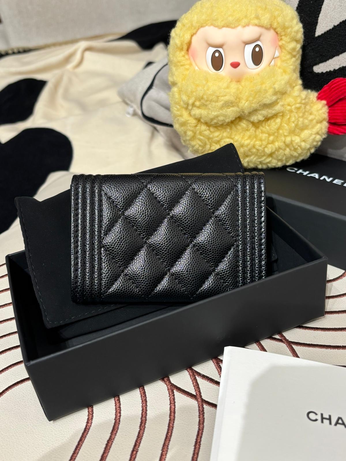 未使用品 Chanel boy card holder 黑色魚子醬牛皮復古金 unused  ✅chip, ✅dust bag ✅box 