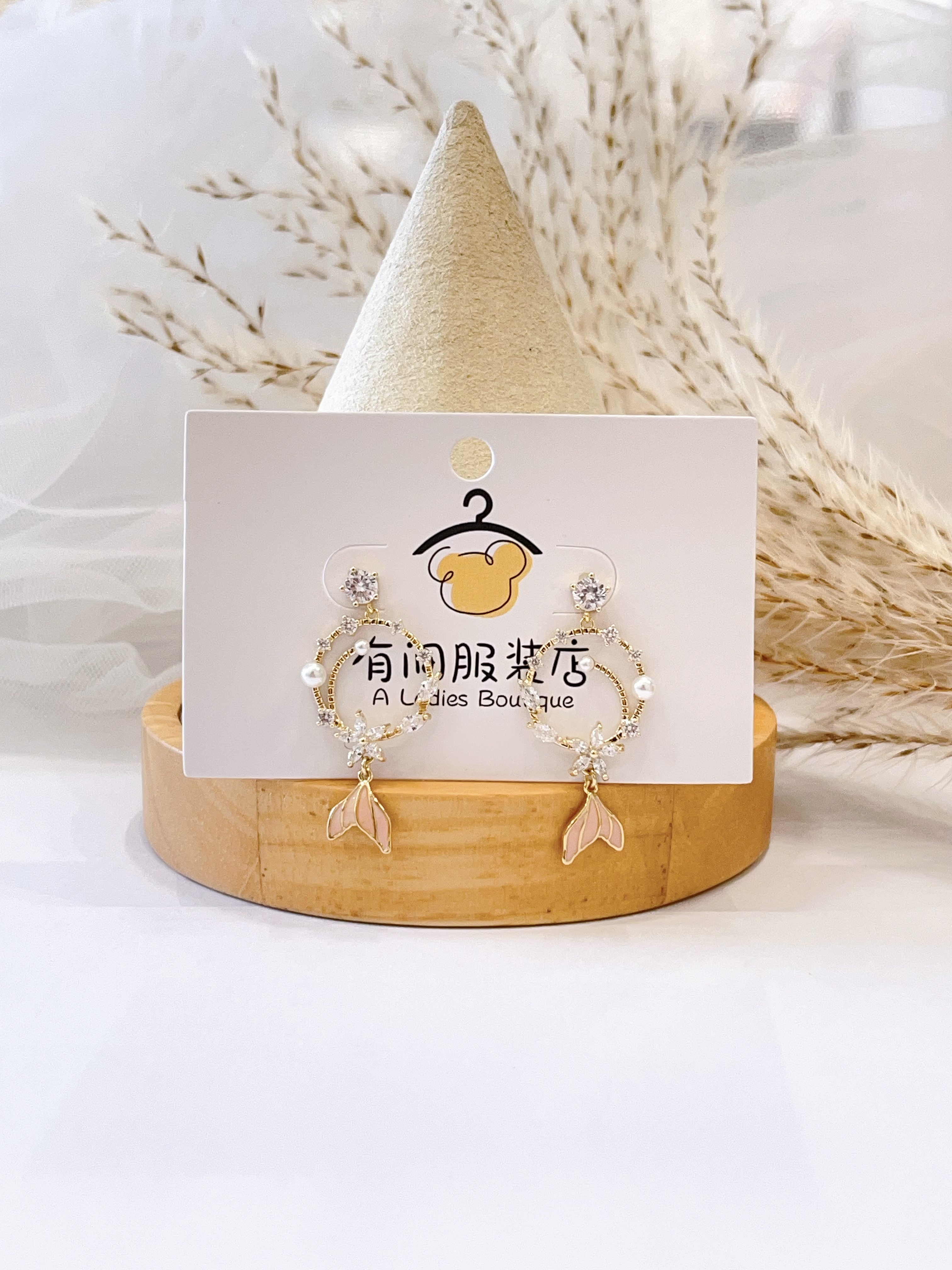 网红圆圈锆石人鱼尾耳环