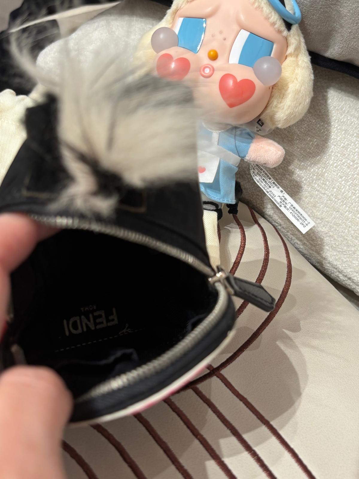 FENDI FUR MONSTER BACKPACK CHARM BLACK NYLON  100%Authentic,98%new✅dust bag  