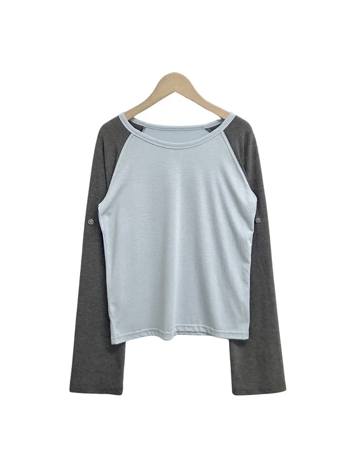Roll-up Raglan Contrast Top