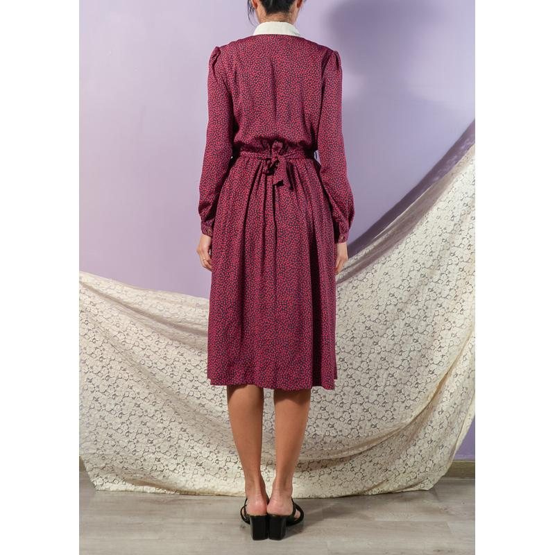 Vintage Japanese Abstract Floral Pattern White Collar ShirtDress with Golden Openwork Buttons (MT1608-127)