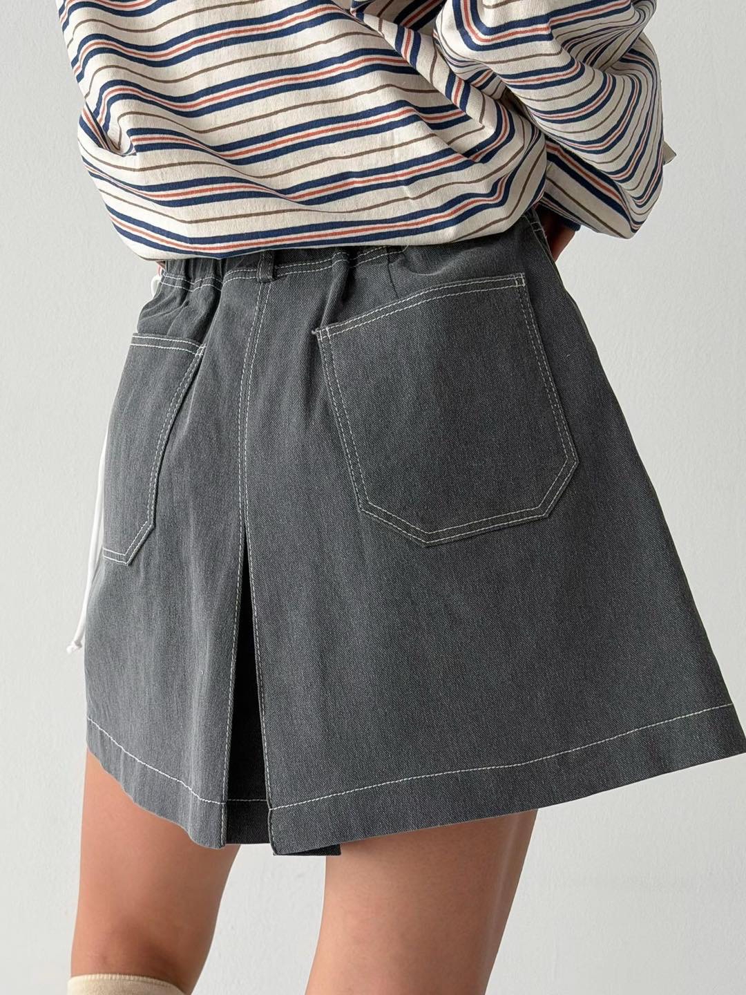 橡筋腰洗水扯布裙褲