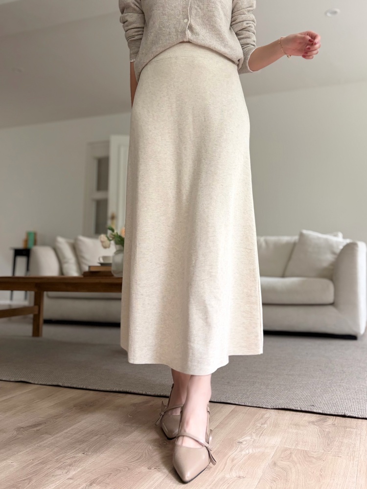 Plain Knit Skater Skirt (Oatmeal)