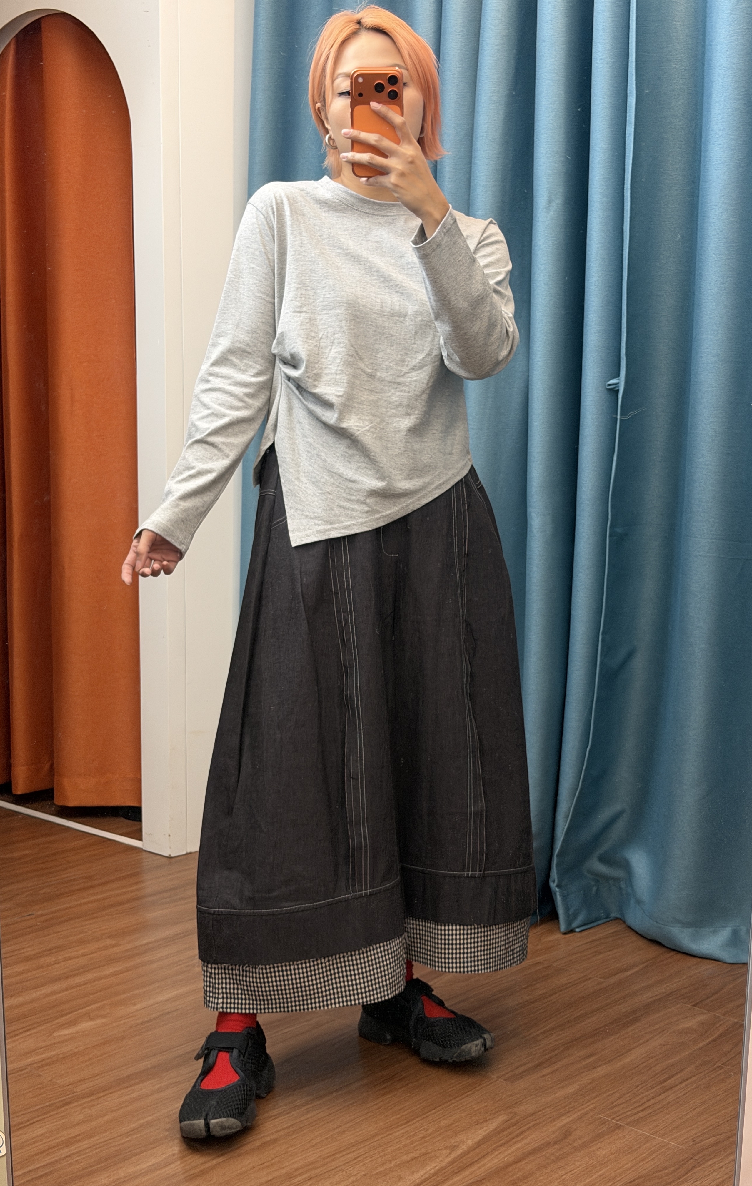 日系復古拼接寬褲直筒休閒褲