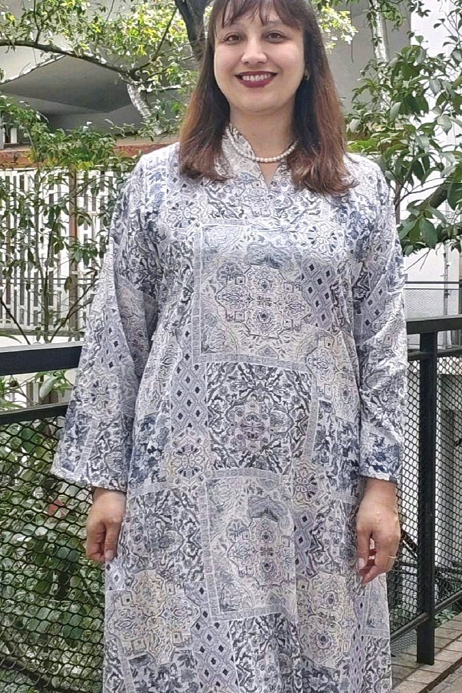 Linen Patchwork Dress - Mosaic Blue