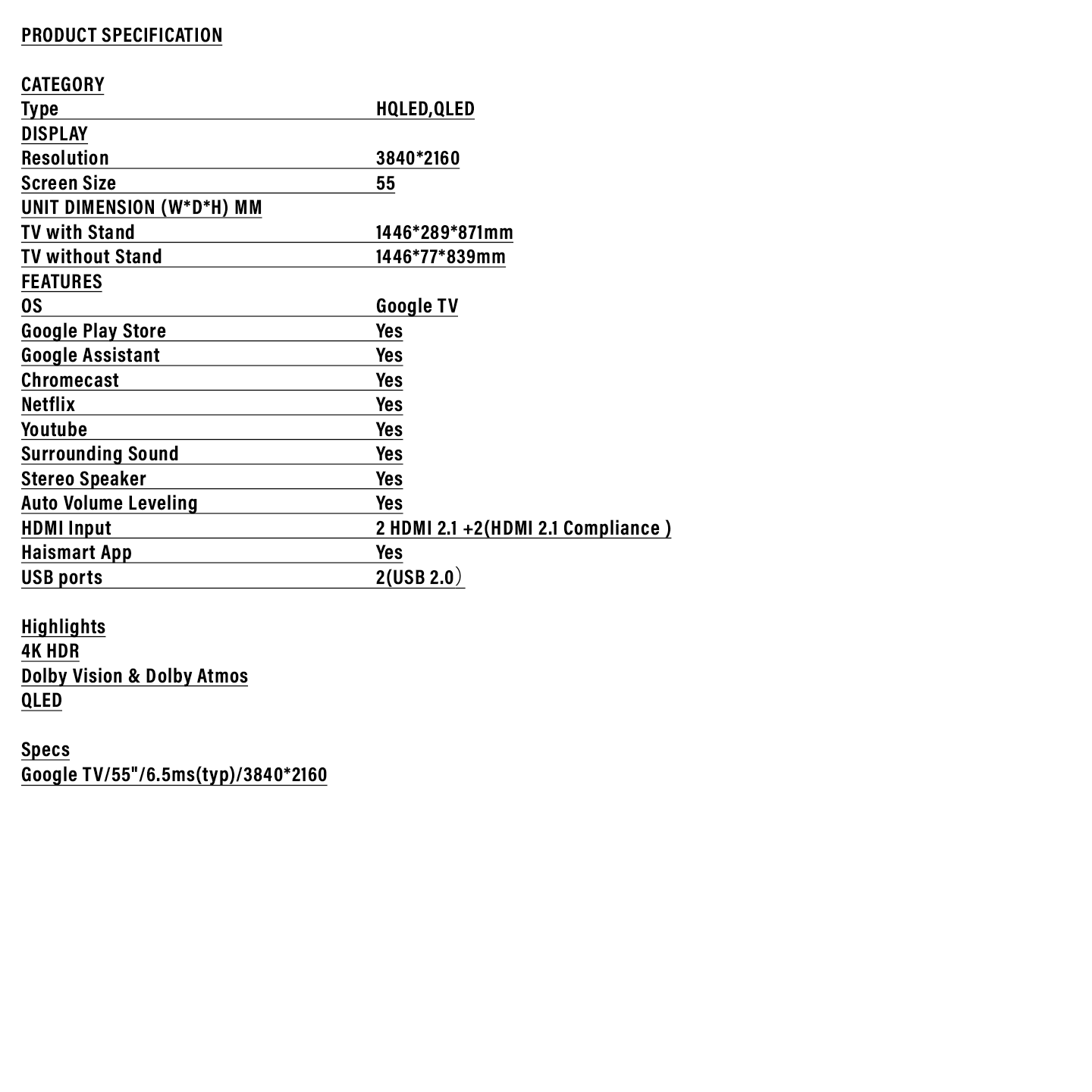 Haier 55" 4K UHD Smart TV (H55S90EUX)