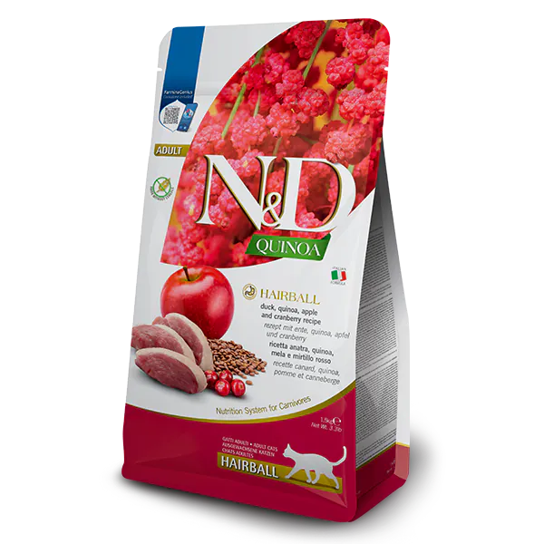 Farmina N&D 藜麥 去毛球-鴨肉 成貓乾糧 1.5kg