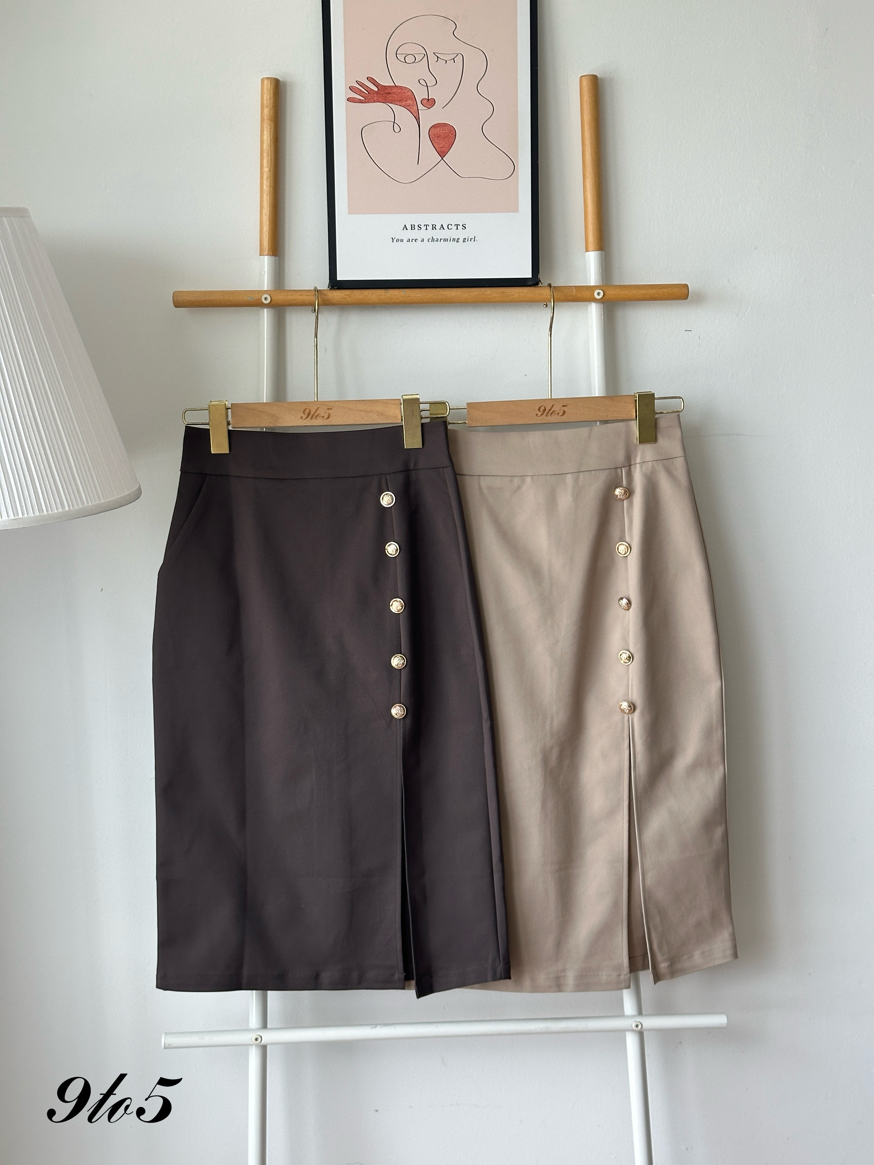 S1943 Side Slit Pencil Skirt - Grey & Khaki