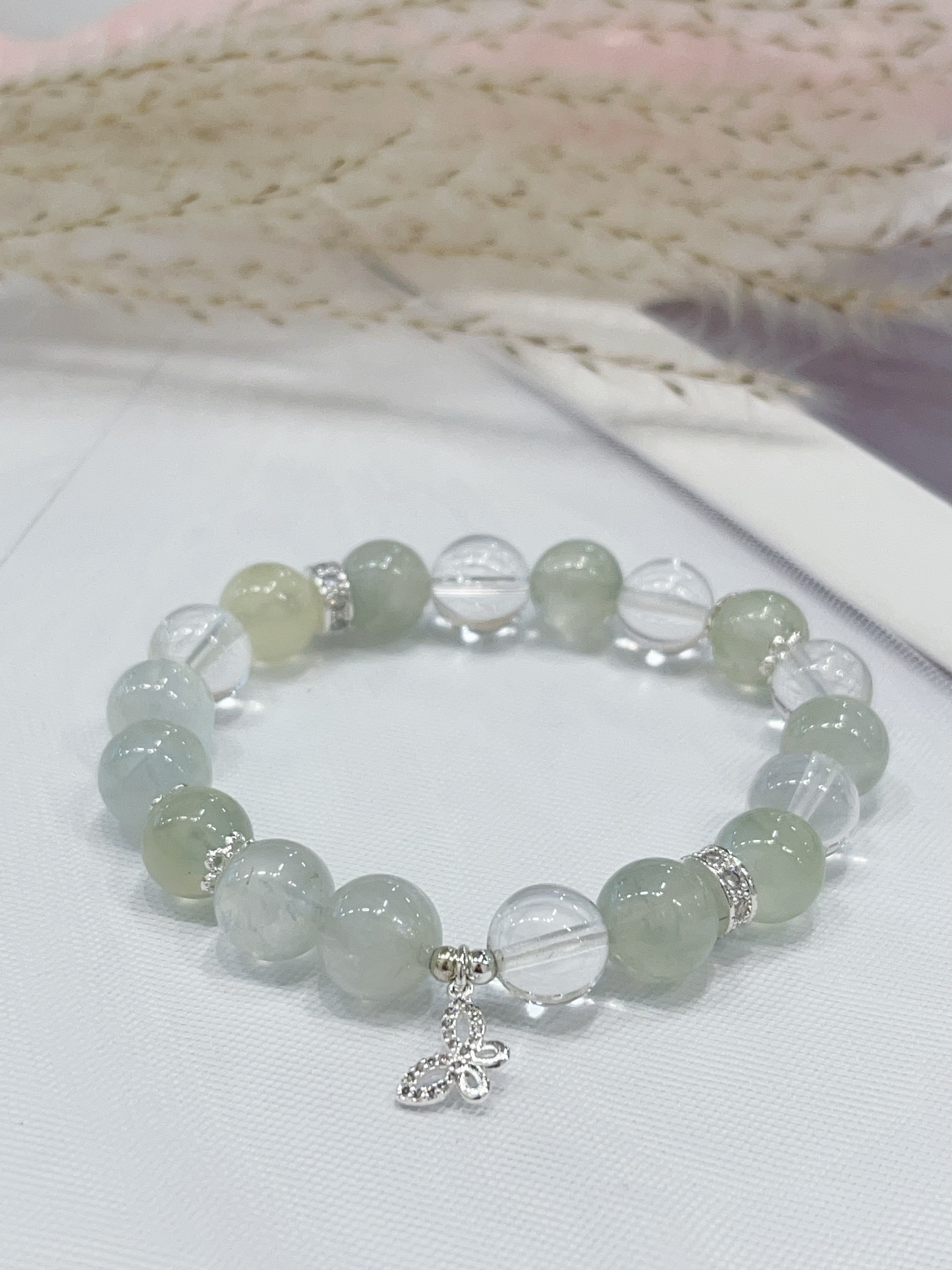 🍃 葡萄石 × 白水晶手串 Prehnite & Clear Quartz | 10mm