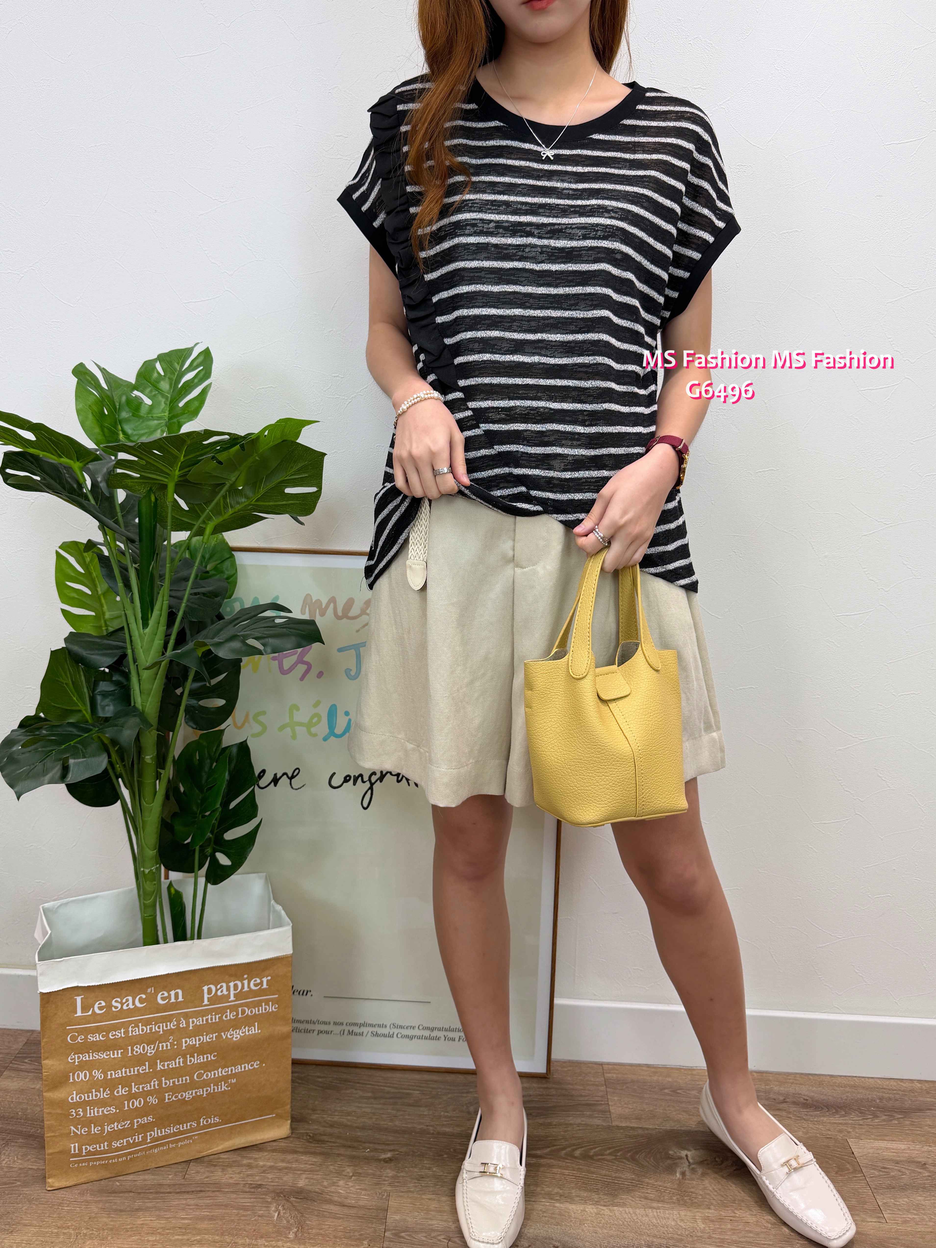 G6496 特色衫腳拼ruffle top