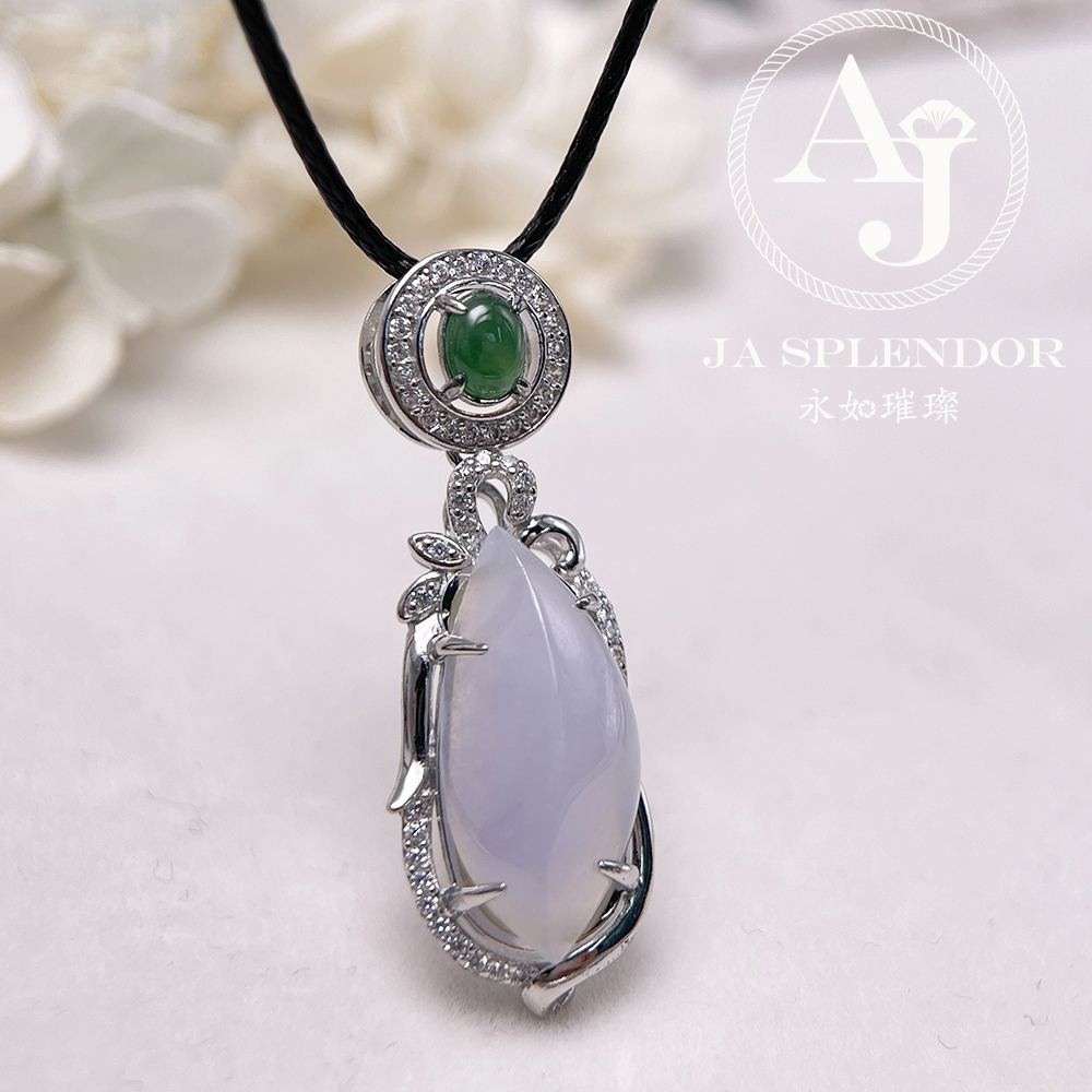 JNS-50 天然翡翠A 冰種紫羅蘭隨型綠色頂珠吊墜