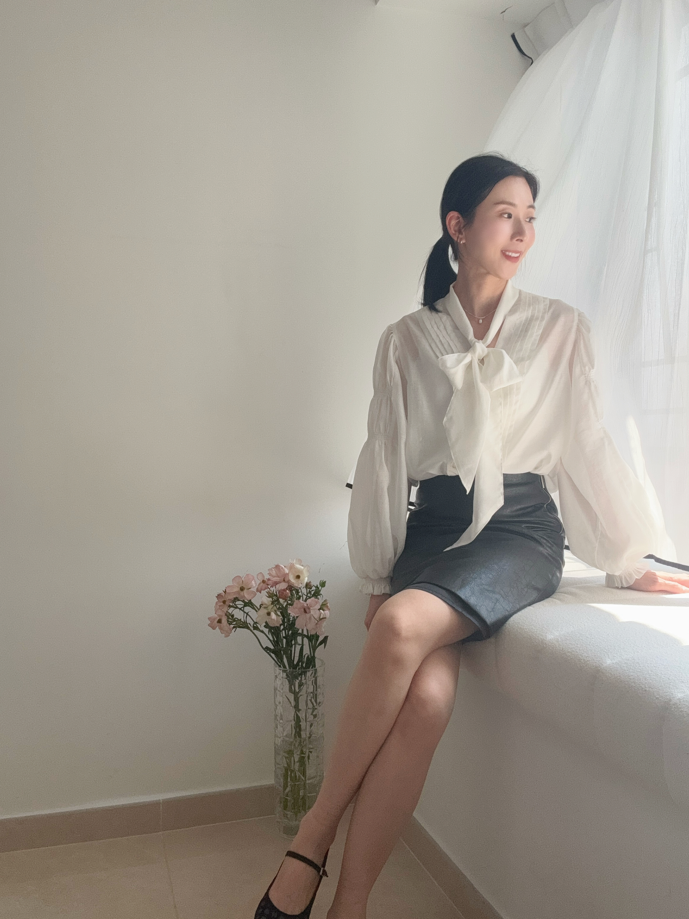 AMORA elegant tie blouse