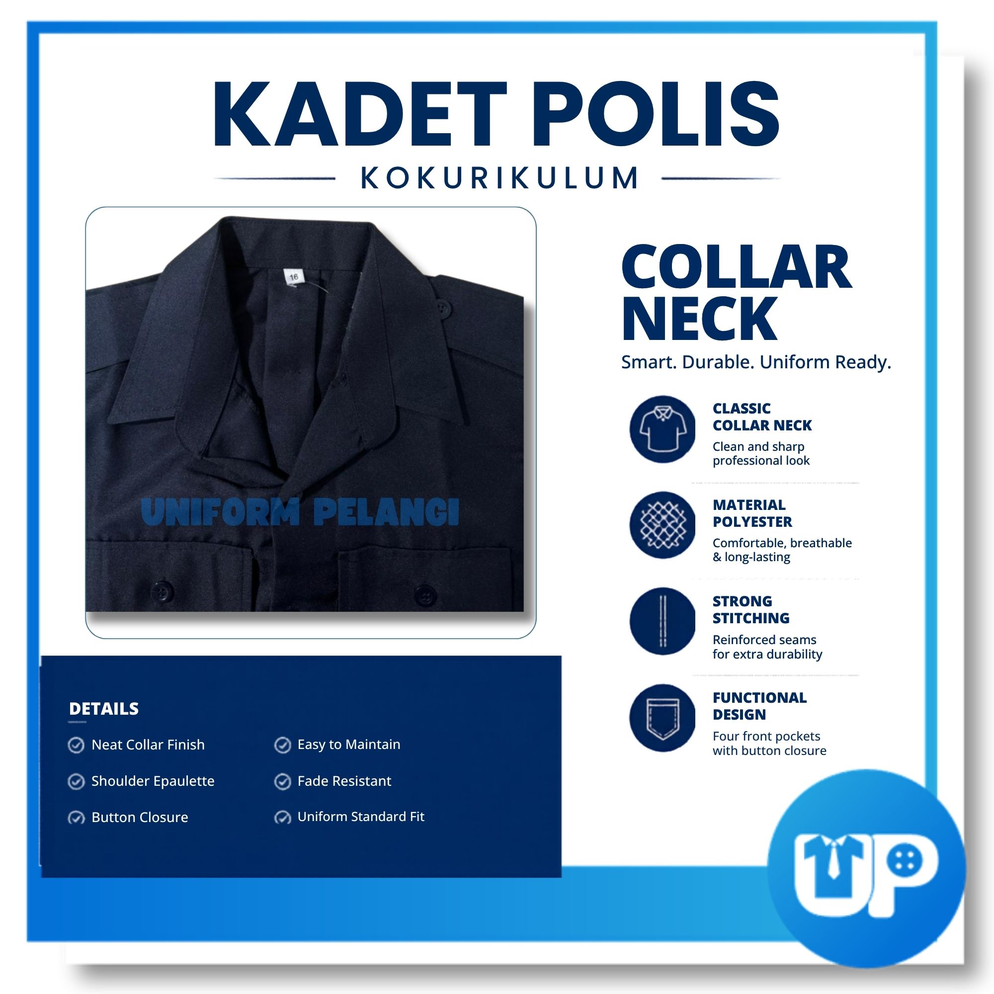 Kadet Polis Baju Kemeja Sekolah Persatuan Kokurikulum Sekolah (Lengan Panjang)