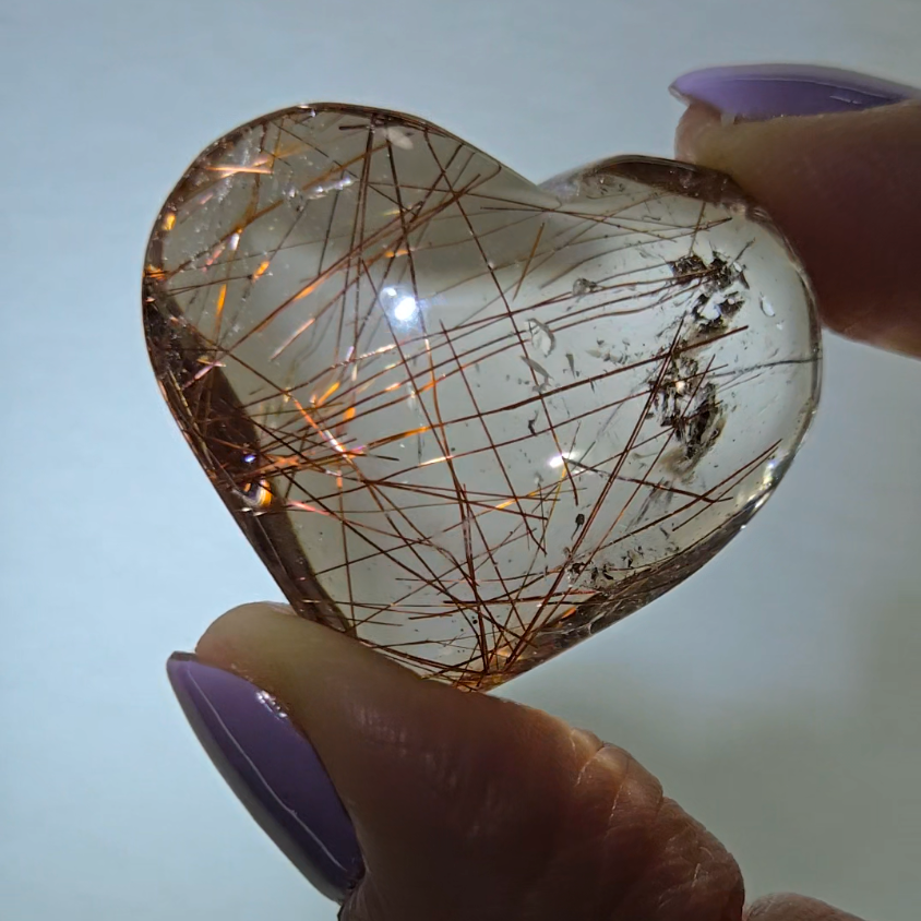 Copper rutilated smoky quartz heart - RT768