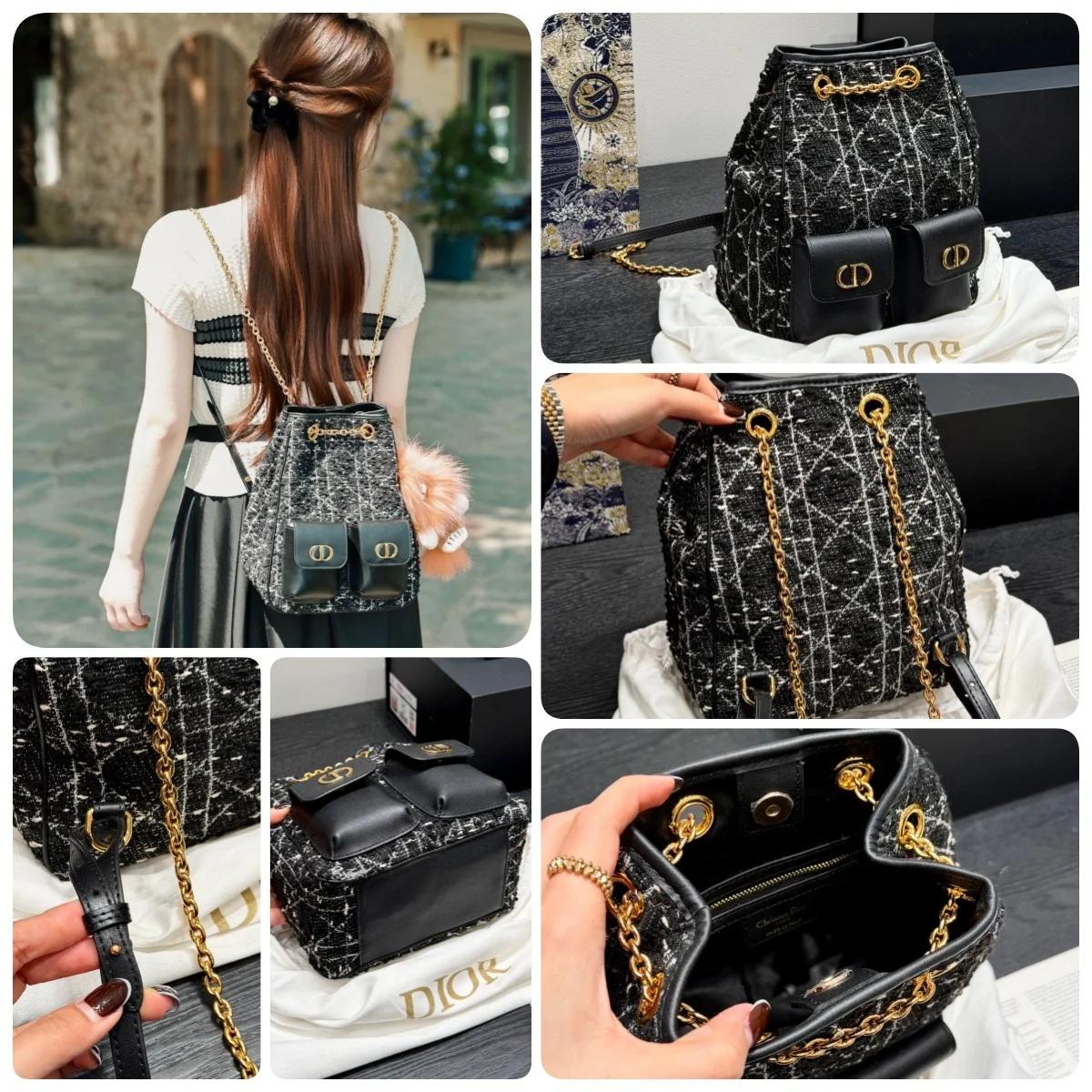 Dior Caro 粗花呢水桶鏈條背囊