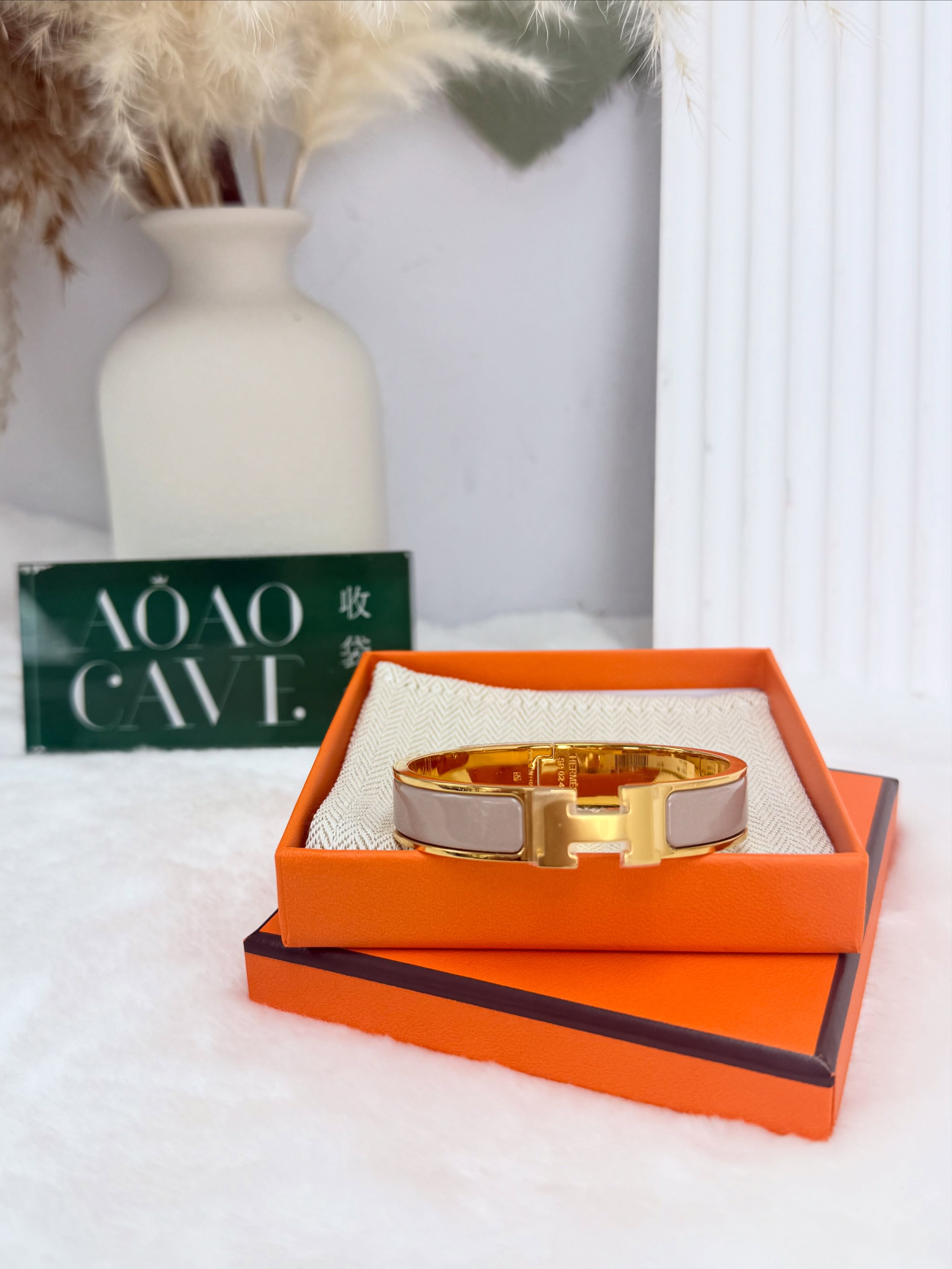 Hermes ✨ 全新 💛pop H 奶茶色金扣手鈪 全套🩶💛  