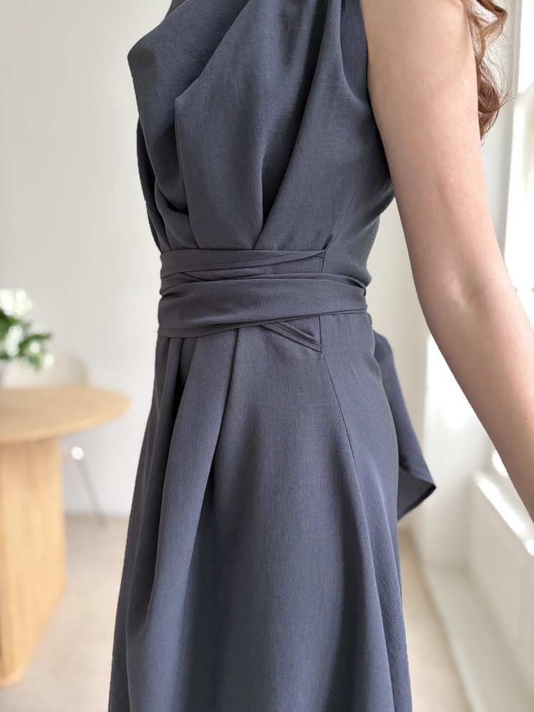 Athena Drape Dress (Charcoal)