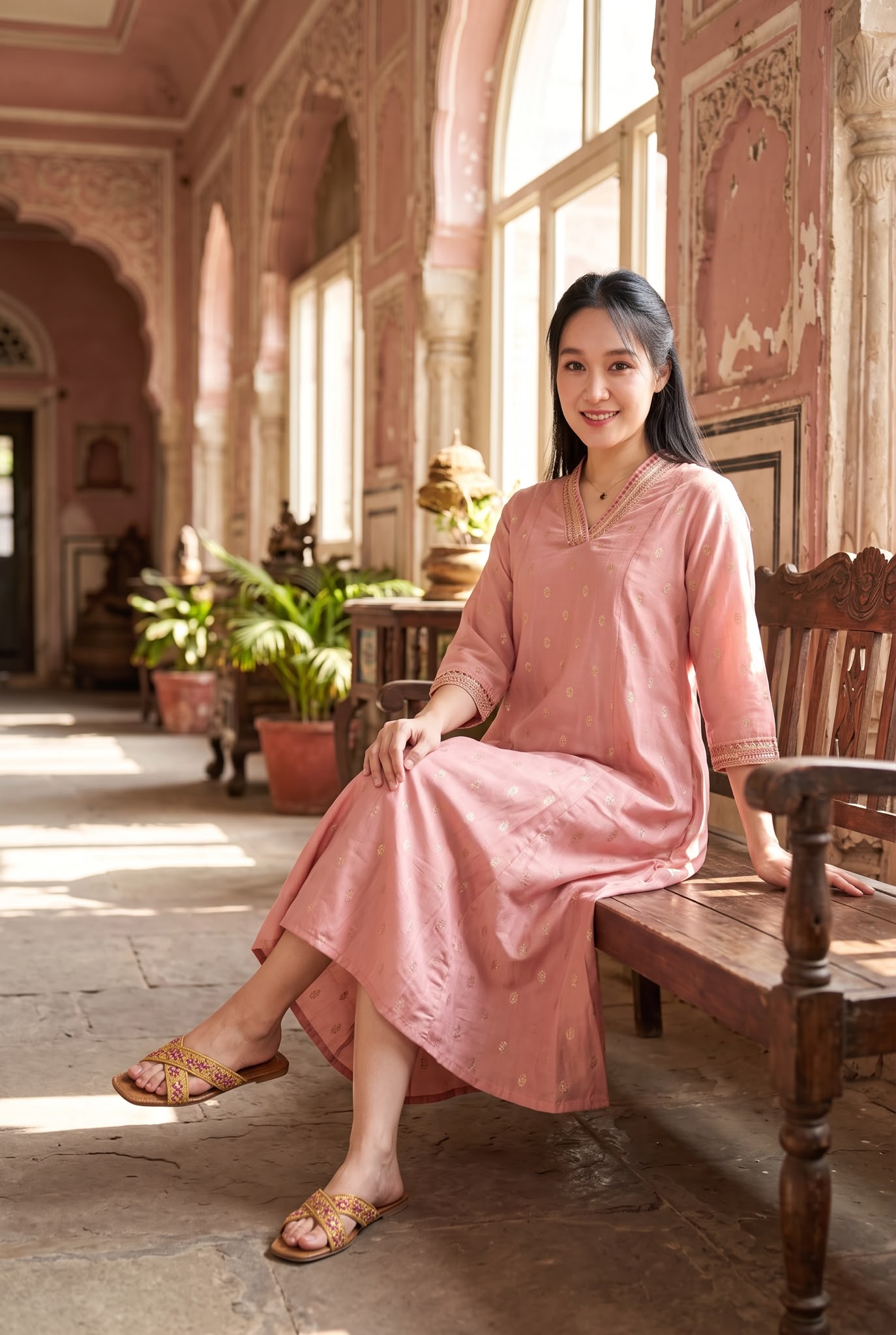3166 Pink V-neck Emb. OP